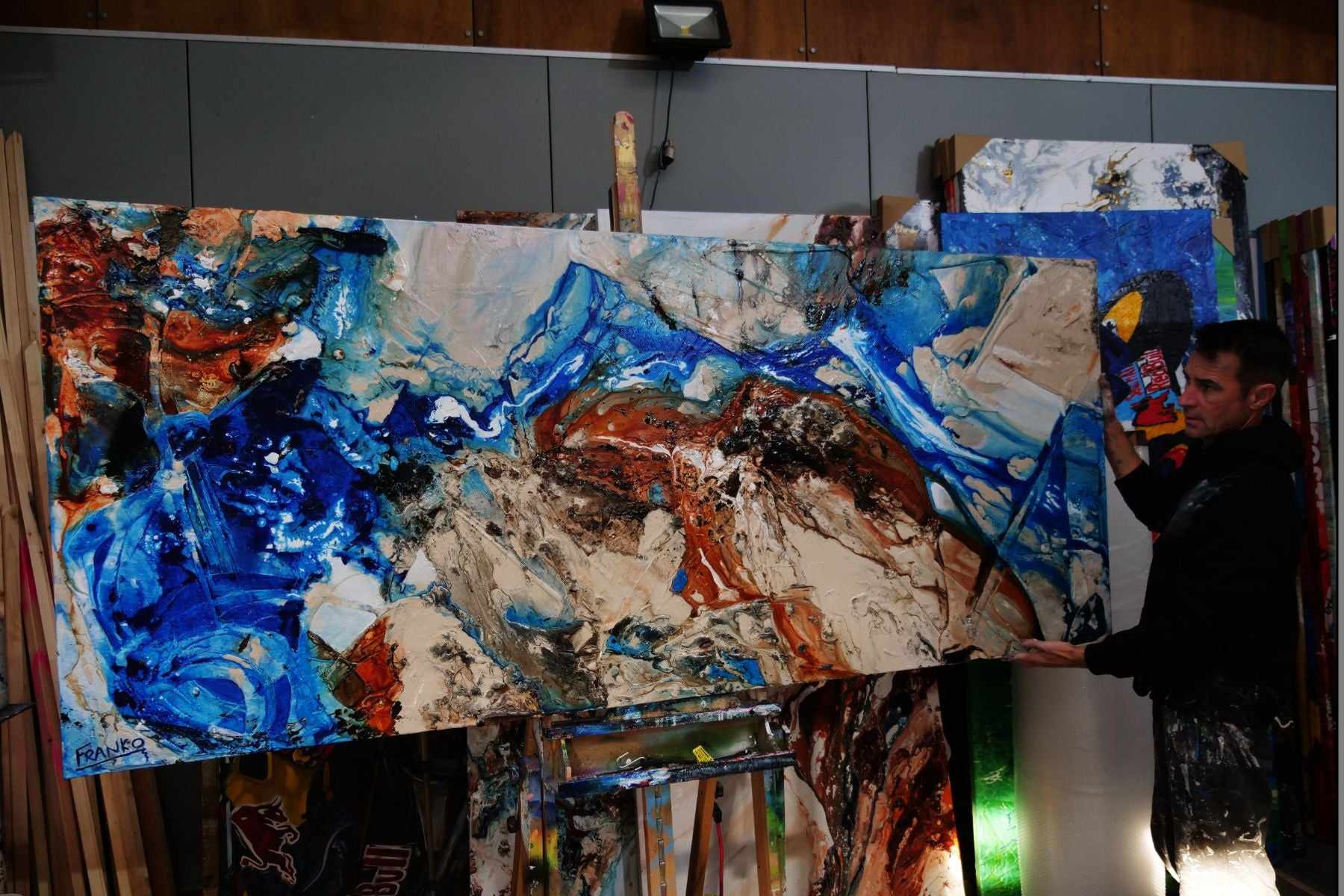 Rarified Outback 240cm x 100cm Blue Cream Textured Abstract Painting (SOLD)-Abstract-Franko-[franko_artist]-[Art]-[interior_design]-Franklin Art Studio