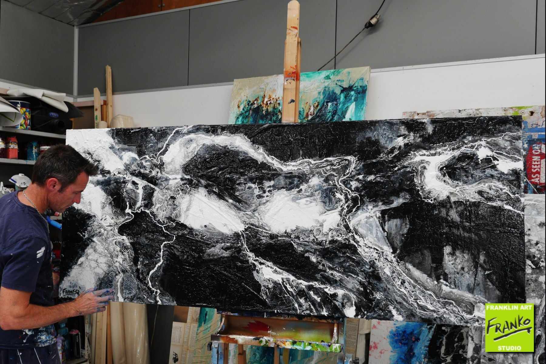 Ravenous Darkness 200cm x 80cm Black White Textured Abstract Painting (SOLD)-Abstract-[Franko Artist]-[Gold Coast]-[Brisbane]-[Huge]-Franklin Art Studio