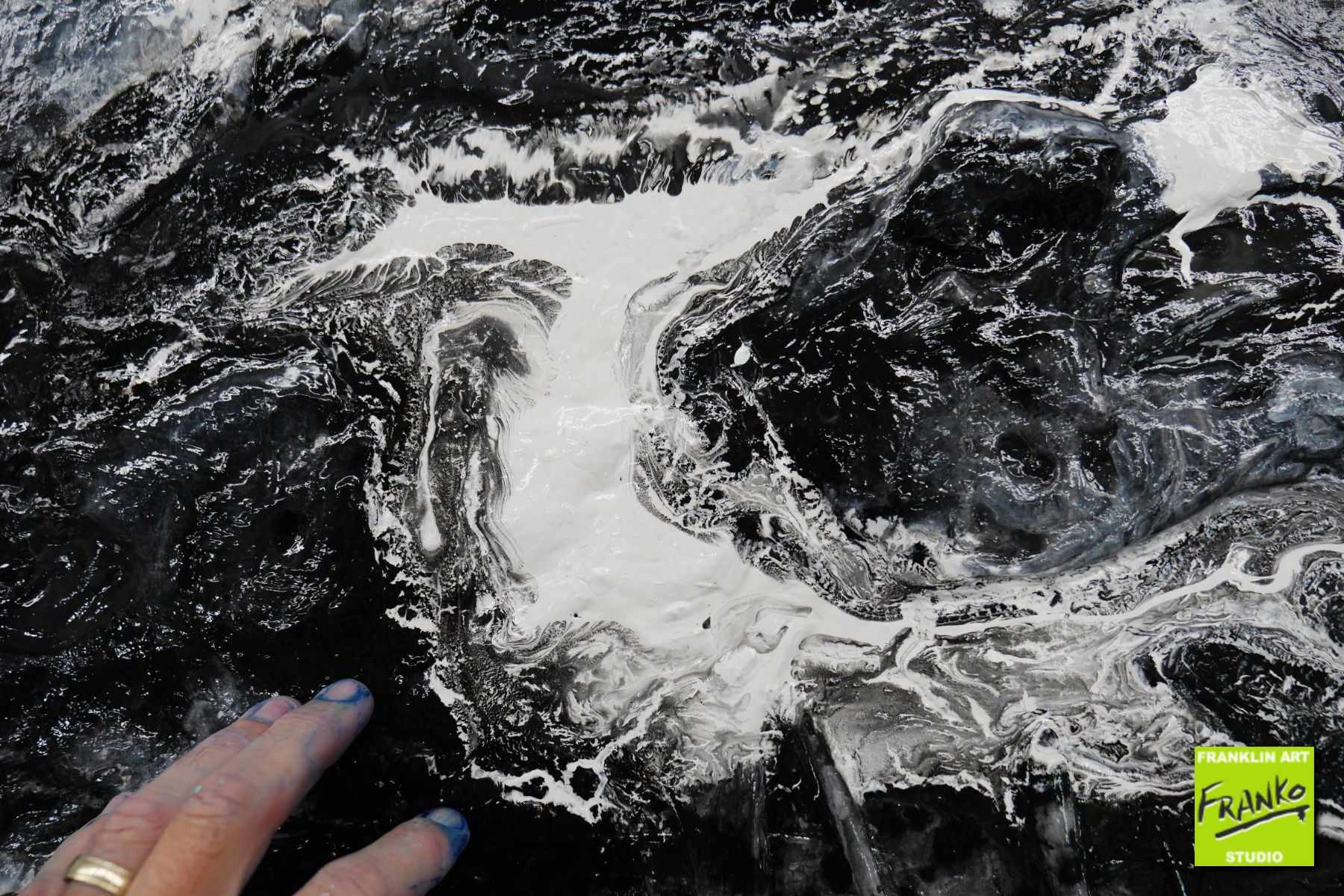 Ravenous Darkness 200cm x 80cm Black White Textured Abstract Painting (SOLD)
