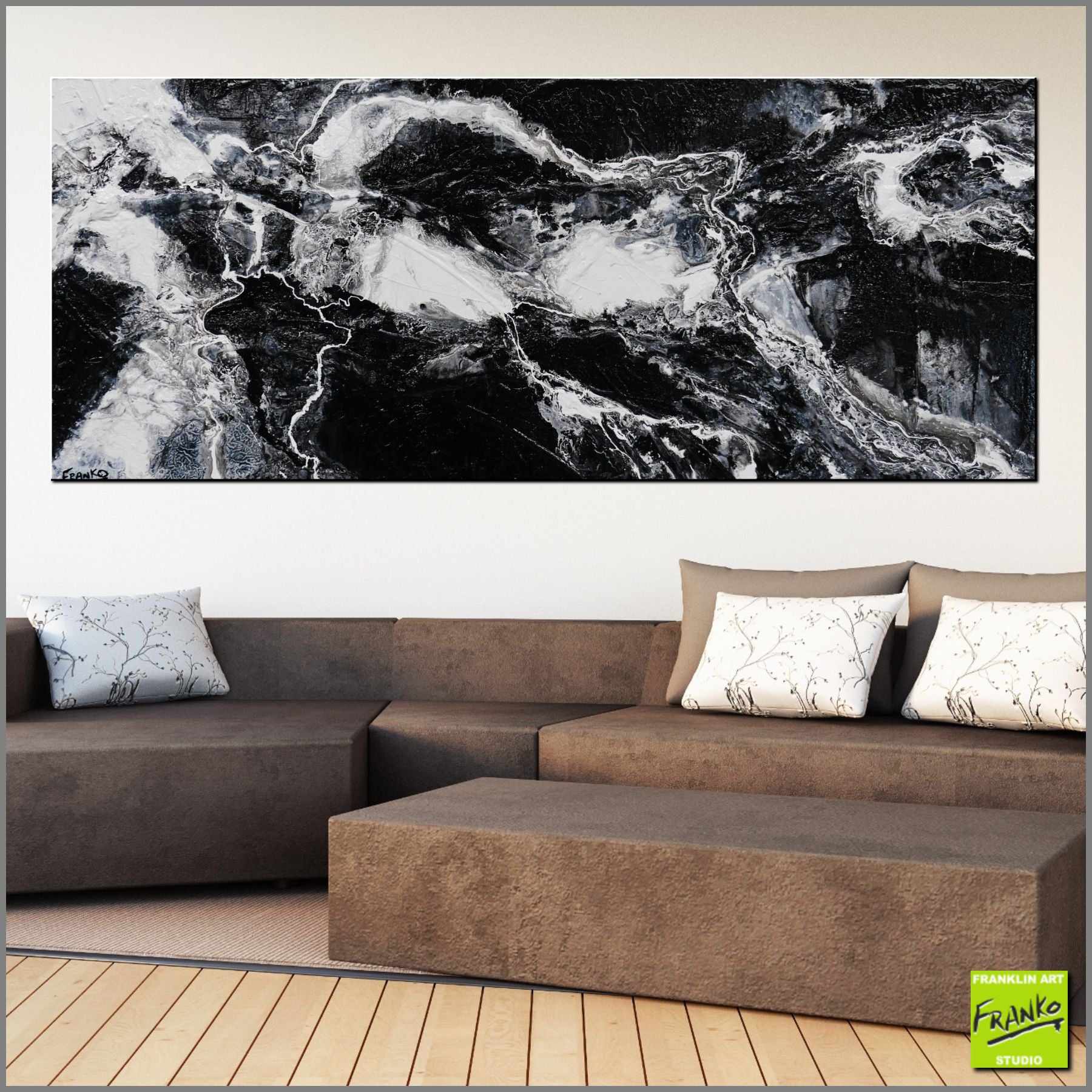 Ravenous Darkness 200cm x 80cm Black White Textured Abstract Painting (SOLD)-Abstract-Franko-[huge]-[Australian]-[best Selling]-Franklin Art Studio