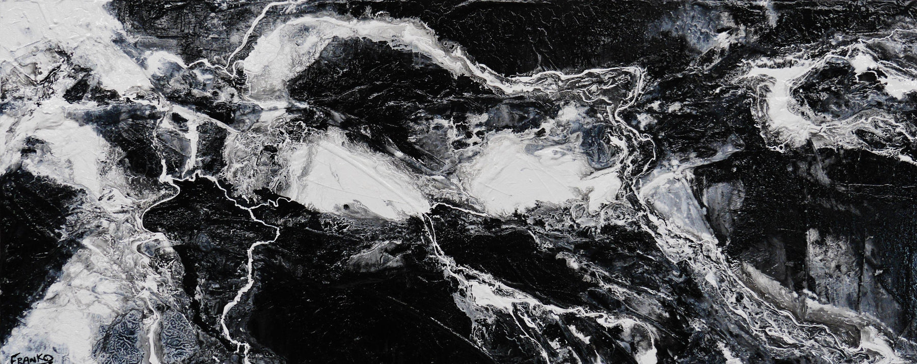 Ravenous Darkness 200cm x 80cm Black White Textured Abstract Painting (SOLD)-Abstract-[Franko ]-[Gallery]-[popular]-[Australia]-Franklin Art Studio