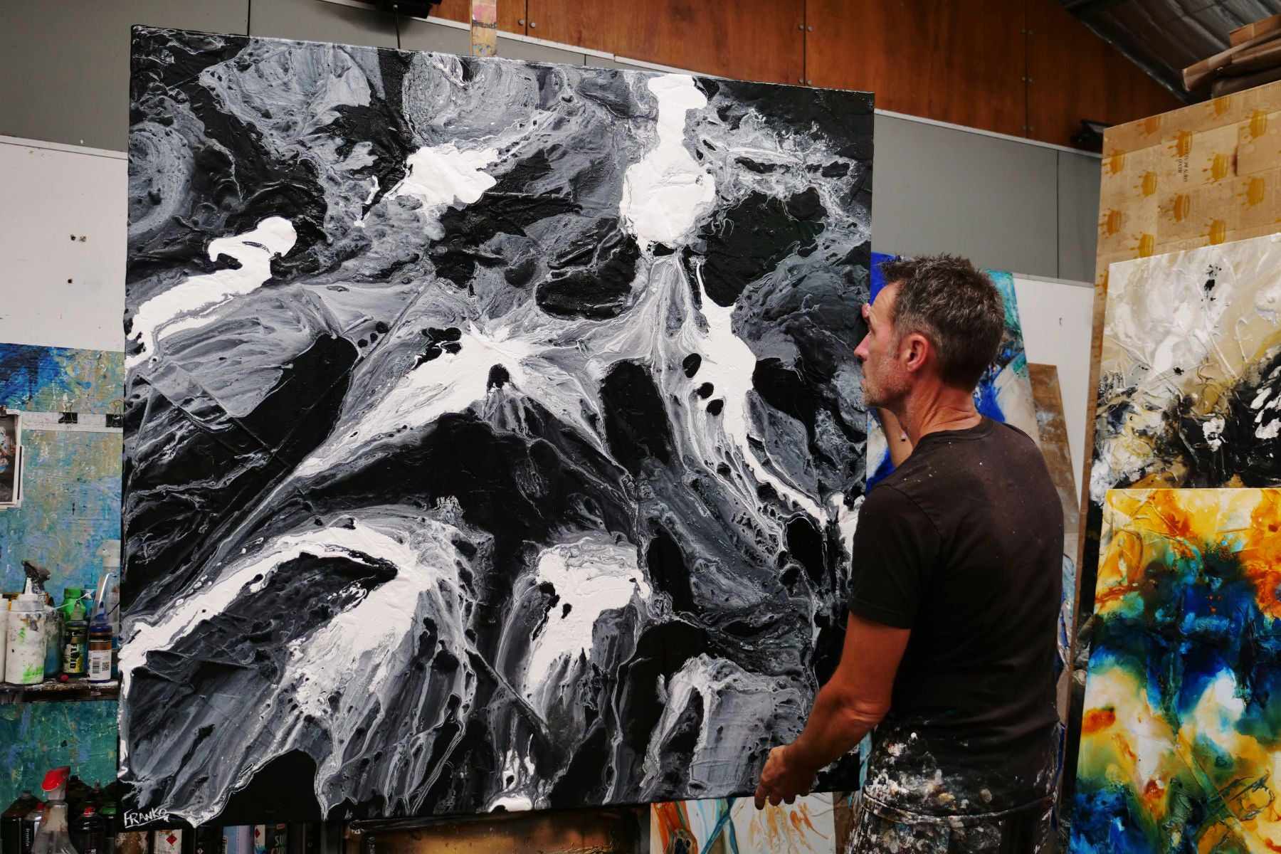 Ravishing Slate 130cm x 130cm Black Grey White Textured Abstract Painting-Abstract-[Franko]-[Australian]-[Popular]-[Best Selling]-Franklin Art Studio