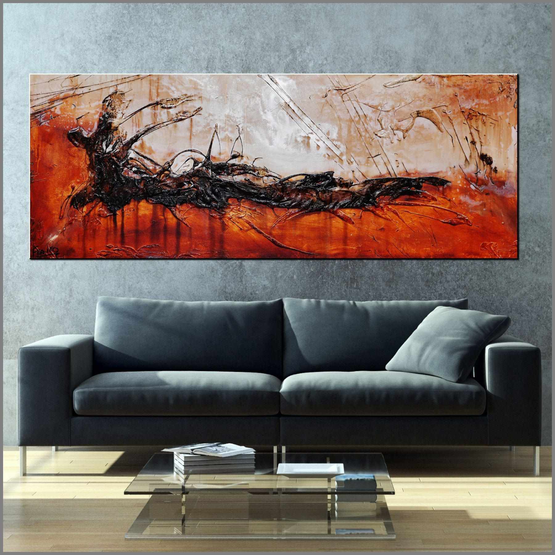 Raw 160cm x 60cm Black Brown Textured Abstract Painting (SOLD)-Abstract-Franko-[Franko]-[huge_art]-[Australia]-Franklin Art Studio