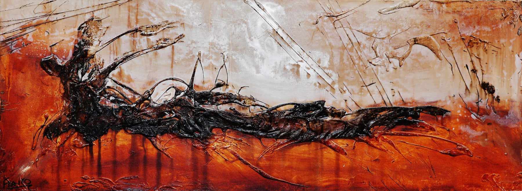 Raw 160cm x 60cm Black Brown Textured Abstract Painting (SOLD)-Abstract-Franko-[Franko]-[Australia_Art]-[Art_Lovers_Australia]-Franklin Art Studio