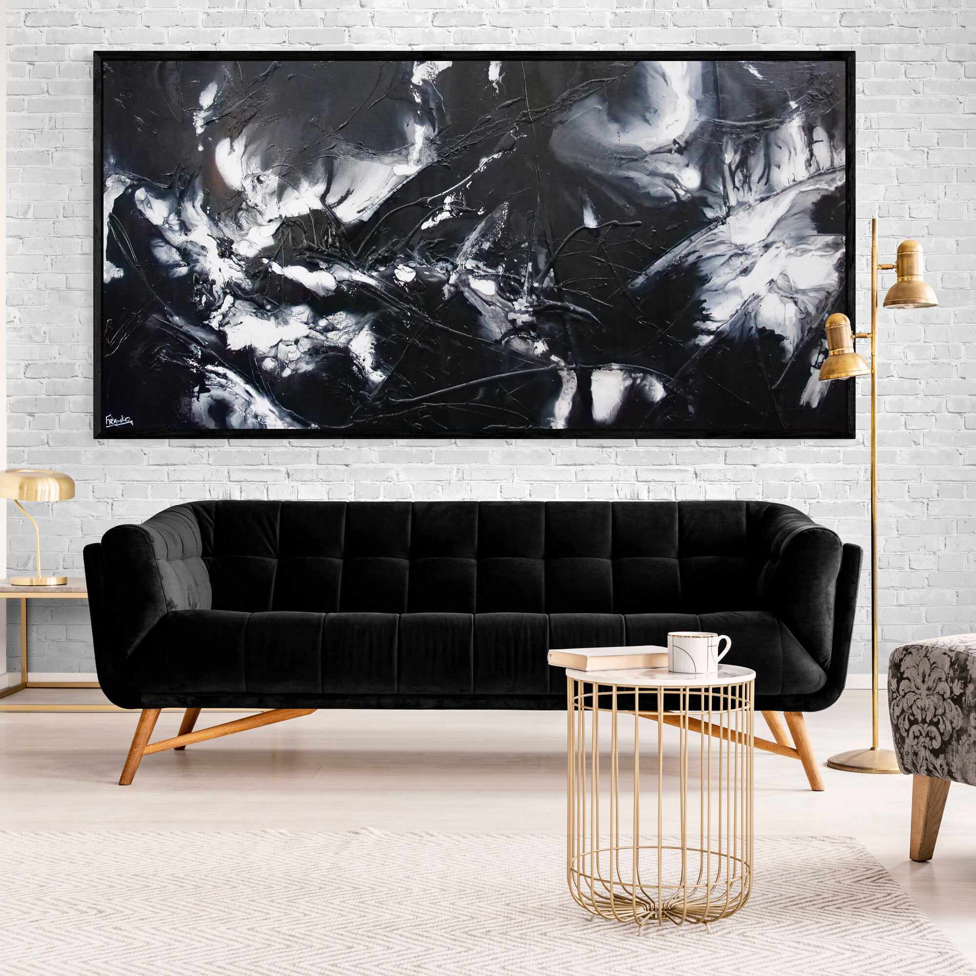 Raw Black Ice 240cm x 120cm Black White Textured Abstract Painting (SOLD)-Abstract-[Franko Artist]-[Gold Coast]-[Brisbane]-[Huge]-Franklin Art Studio
