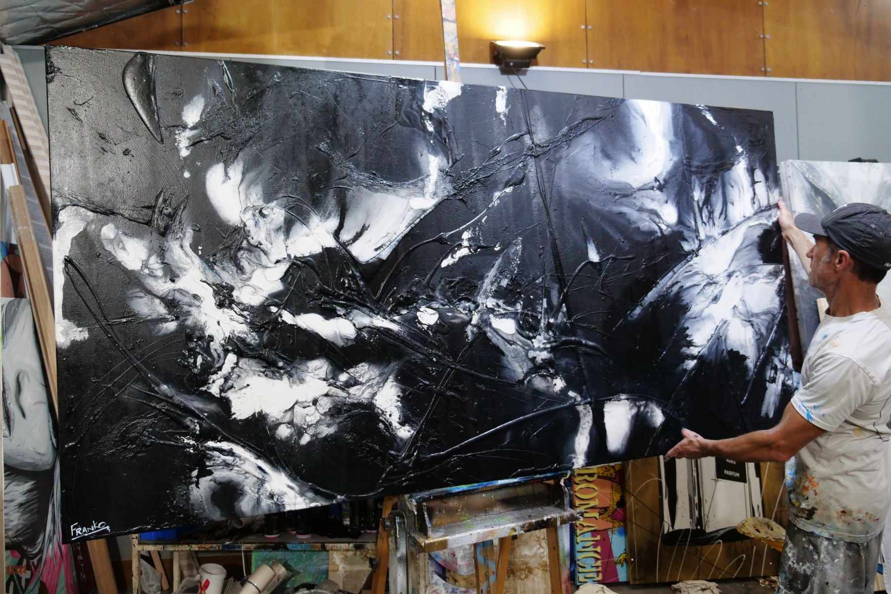 Raw Black Ice 240cm x 120cm Black White Textured Abstract Painting (SOLD)-Abstract-[Franko Artist]-[Cheryl]-[Wendy]-[Gabriela]-Franklin Art Studio