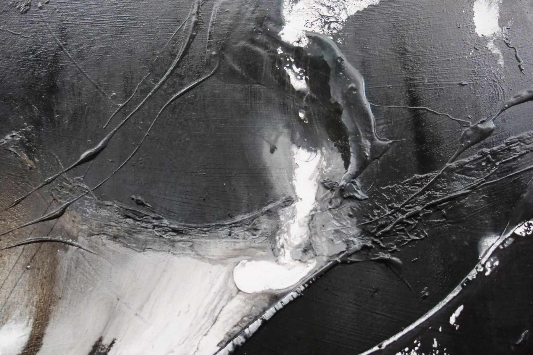 Raw Black Ice 240cm x 120cm Black White Textured Abstract Painting (SOLD)