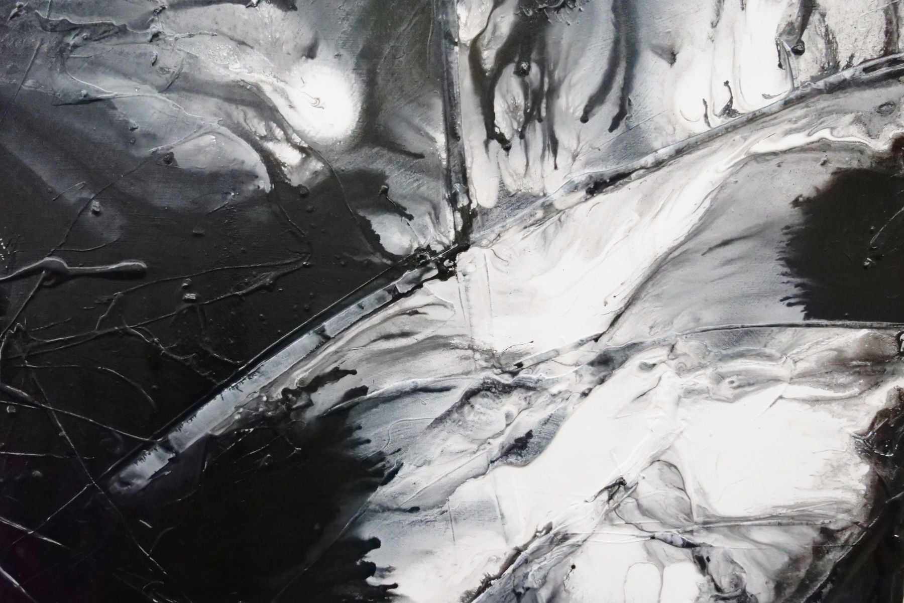 Raw Black Ice 240cm x 120cm Black White Textured Abstract Painting (SOLD)