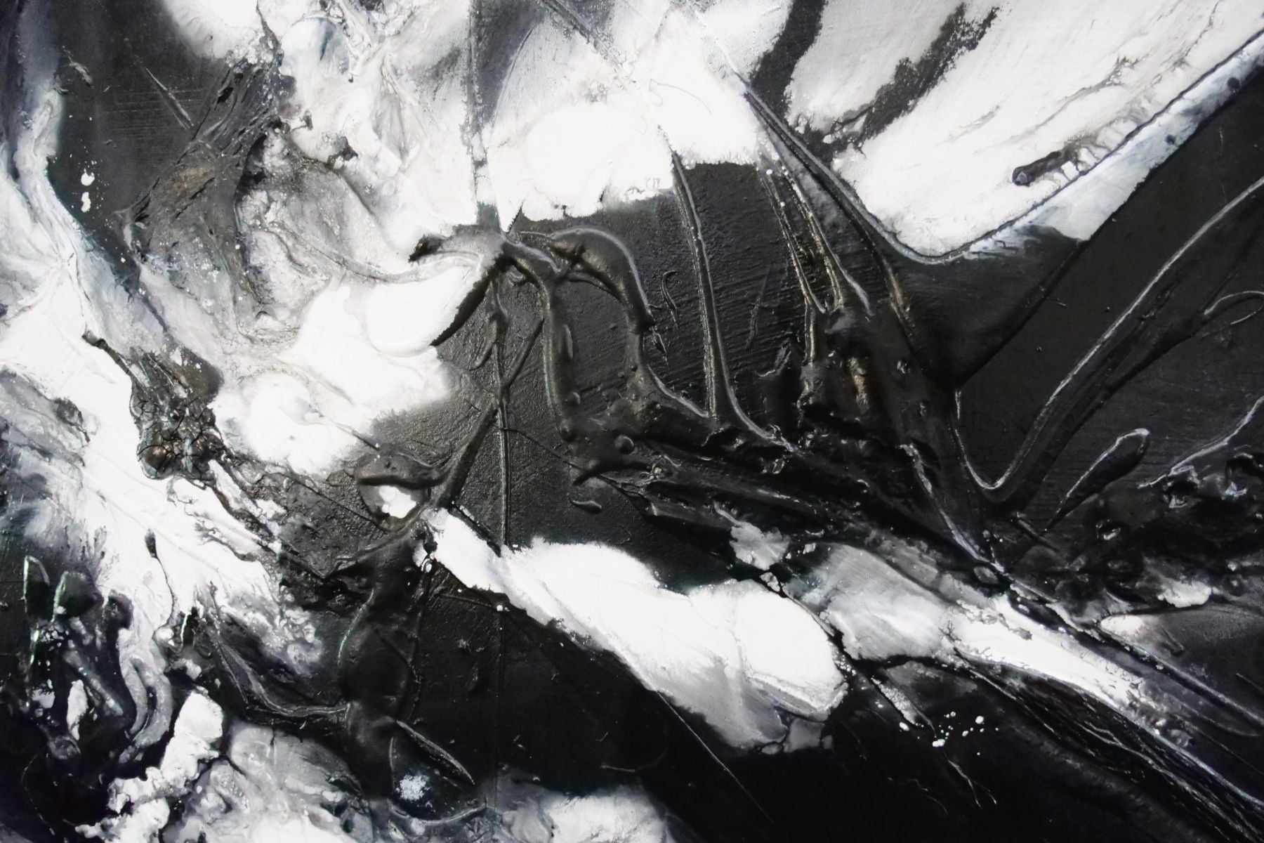 Raw Black Ice 240cm x 120cm Black White Textured Abstract Painting (SOLD)