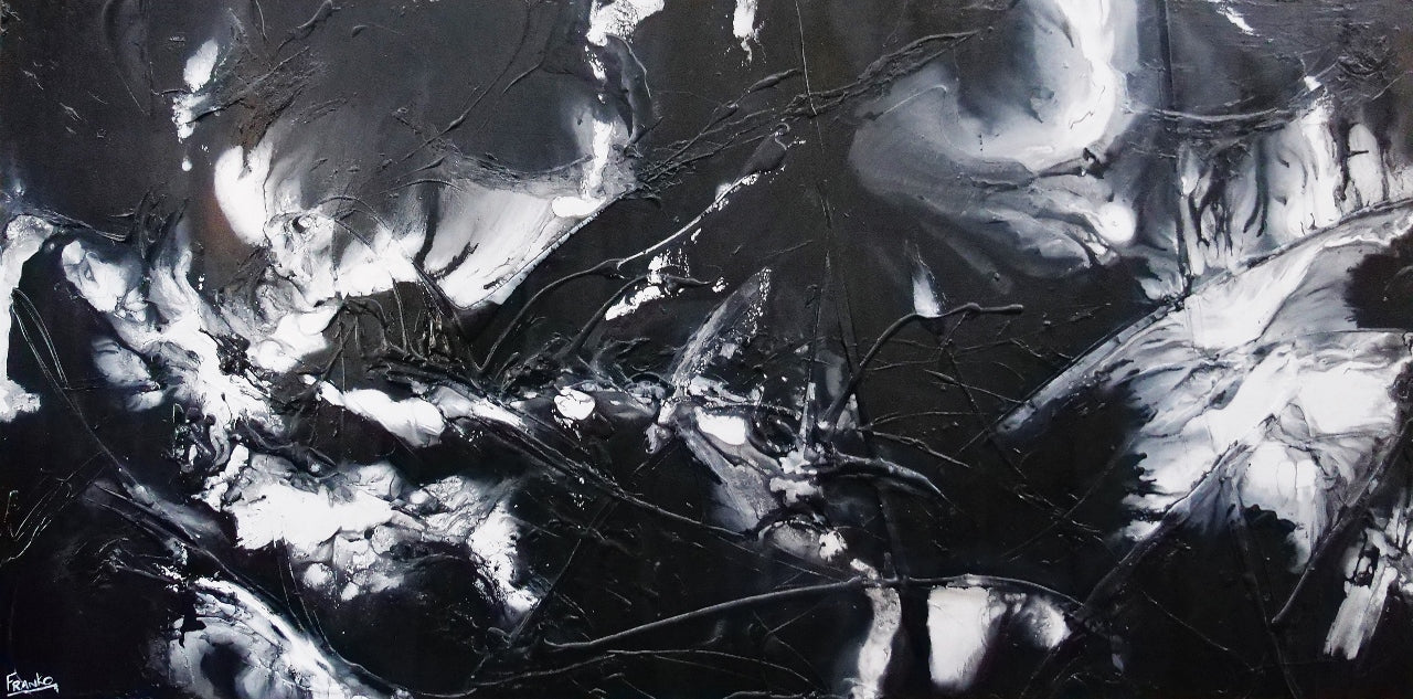 Raw Black Ice 240cm x 120cm Black White Textured Abstract Painting (SOLD)-Abstract-Franko-[Franko]-[Australia_Art]-[Art_Lovers_Australia]-Franklin Art Studio