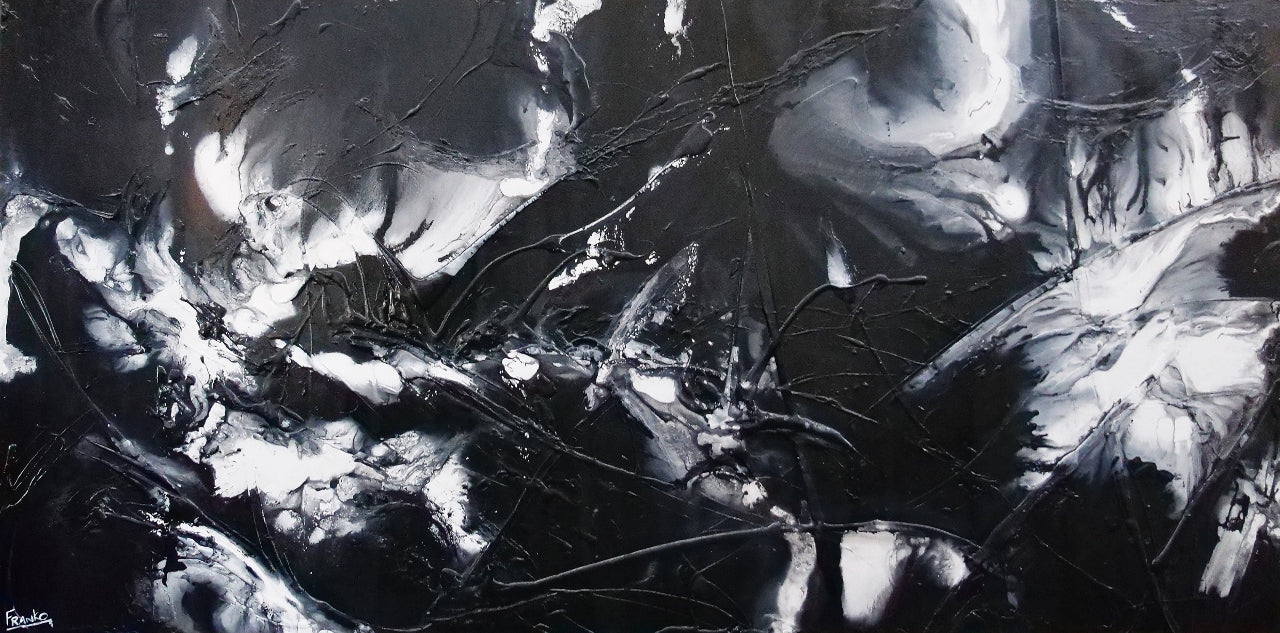 Raw Black Ice 240cm x 120cm Black White Textured Abstract Painting (SOLD)-Abstract-[Franko ]-[Gallery]-[popular]-[Australia]-Franklin Art Studio