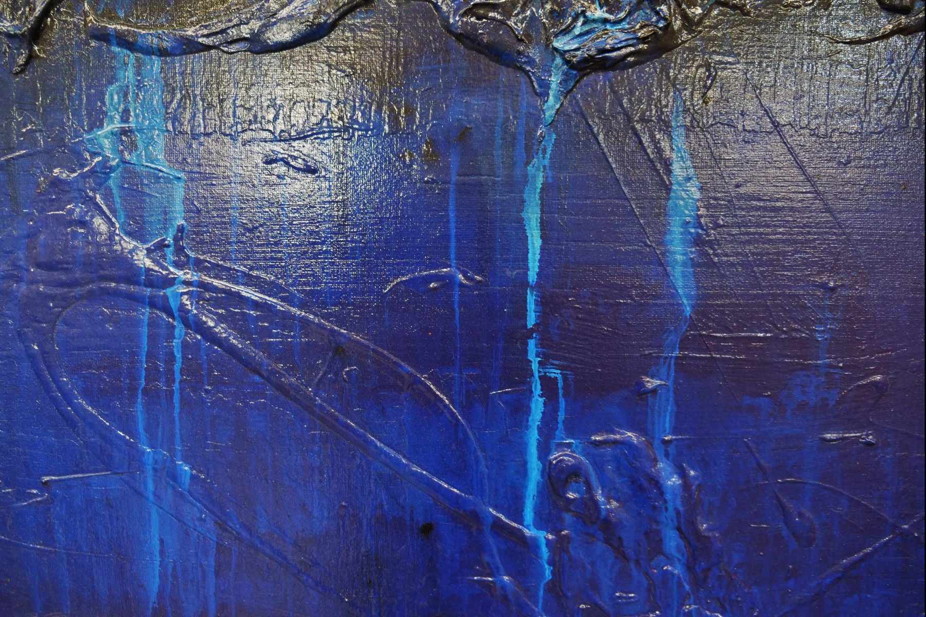 Raw Blue Jazz 160cm x 60cm Blue White Textured Abstract Painting (SOLD)