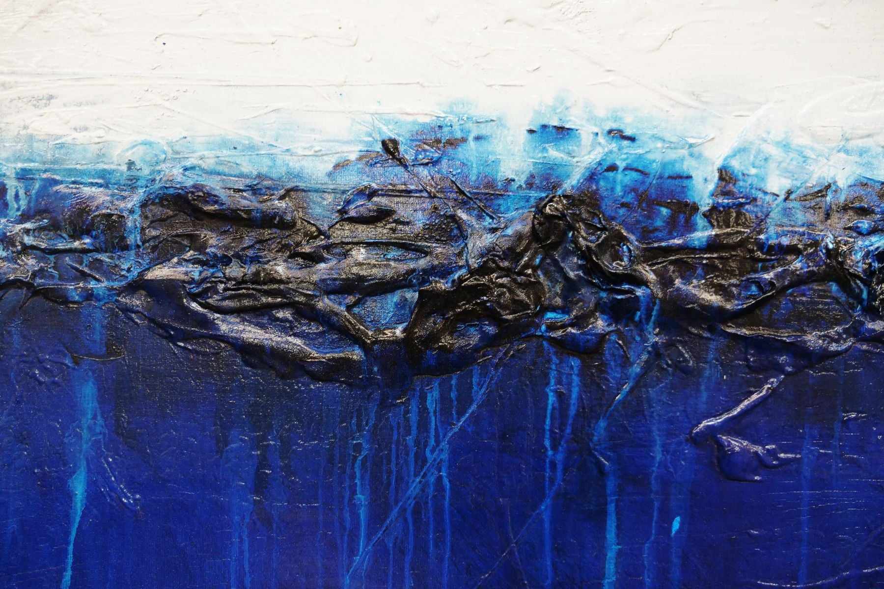 Raw Blue Jazz 160cm x 60cm Blue White Textured Abstract Painting (SOLD)