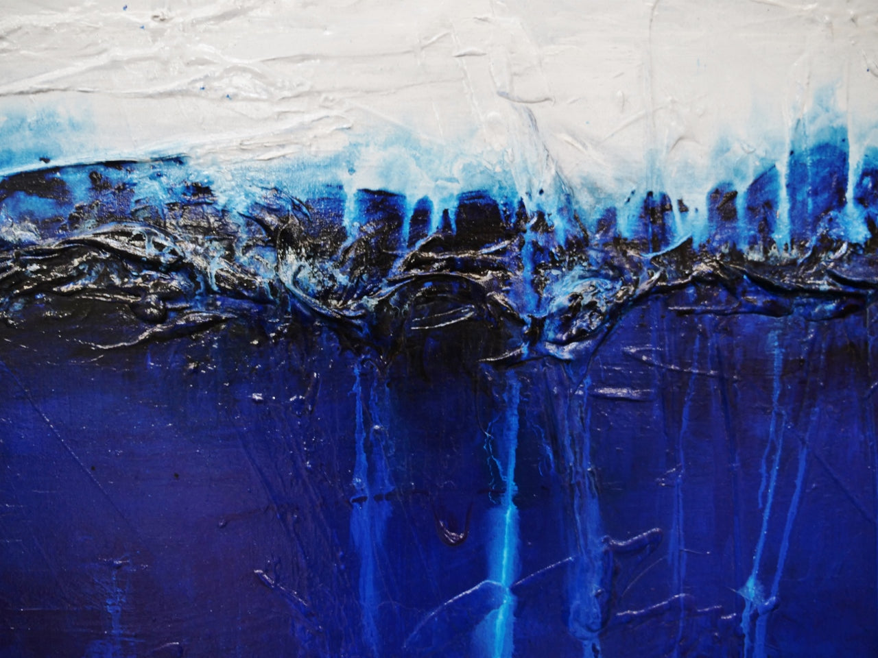 Raw Blue Jazz 160cm x 60cm Blue White Textured Abstract Painting-Abstract-[Franko]-[Artist]-[Australia]-[Painting]-Franklin Art Studio