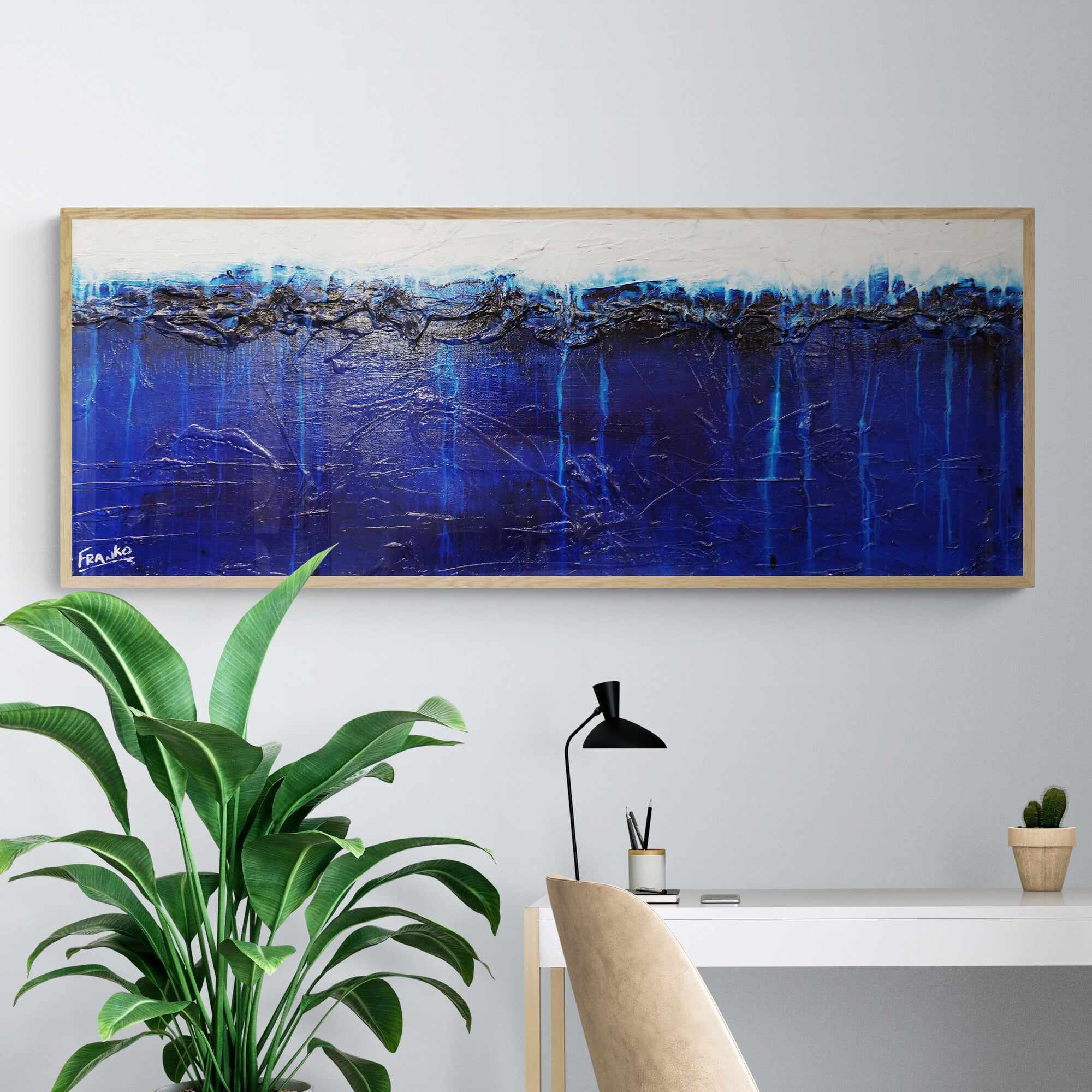 Raw Blue Jazz 160cm x 60cm Blue White Textured Abstract Painting-Abstract-Franko-[Franko]-[huge_art]-[Australia]-Franklin Art Studio