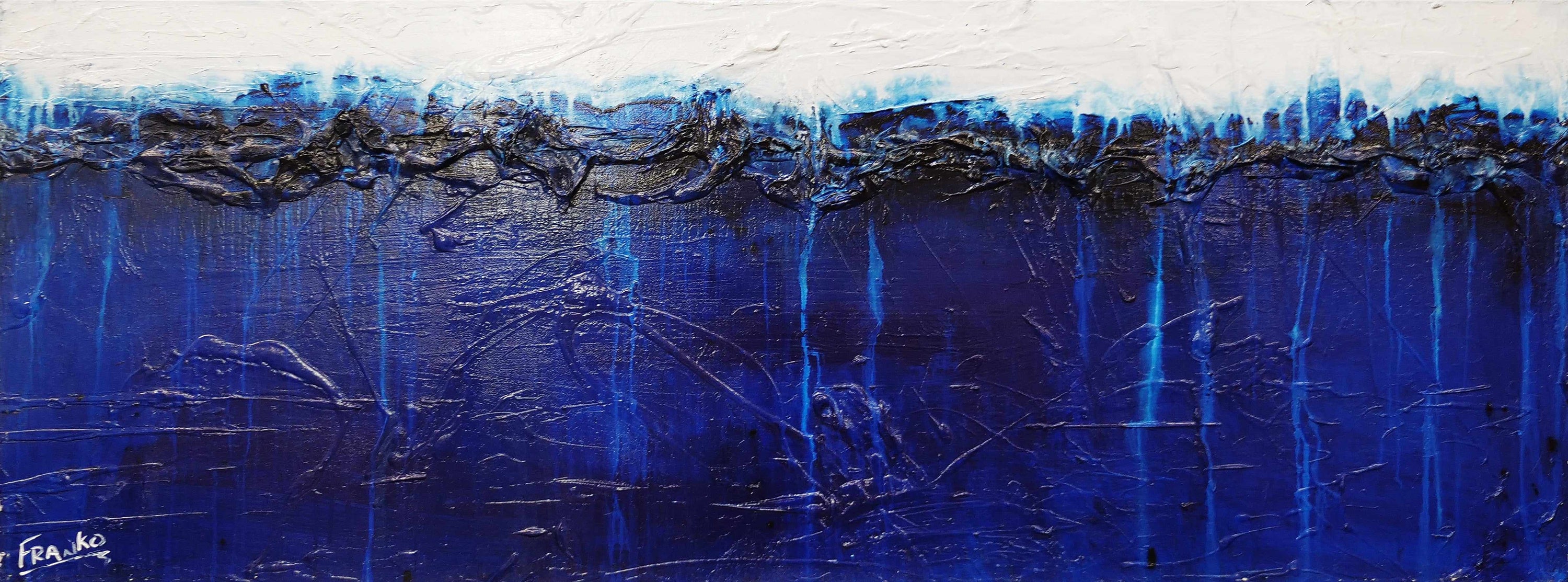 Raw Blue Jazz 160cm x 60cm Blue White Textured Abstract Painting-Abstract-Franko-[Franko]-[Australia_Art]-[Art_Lovers_Australia]-Franklin Art Studio