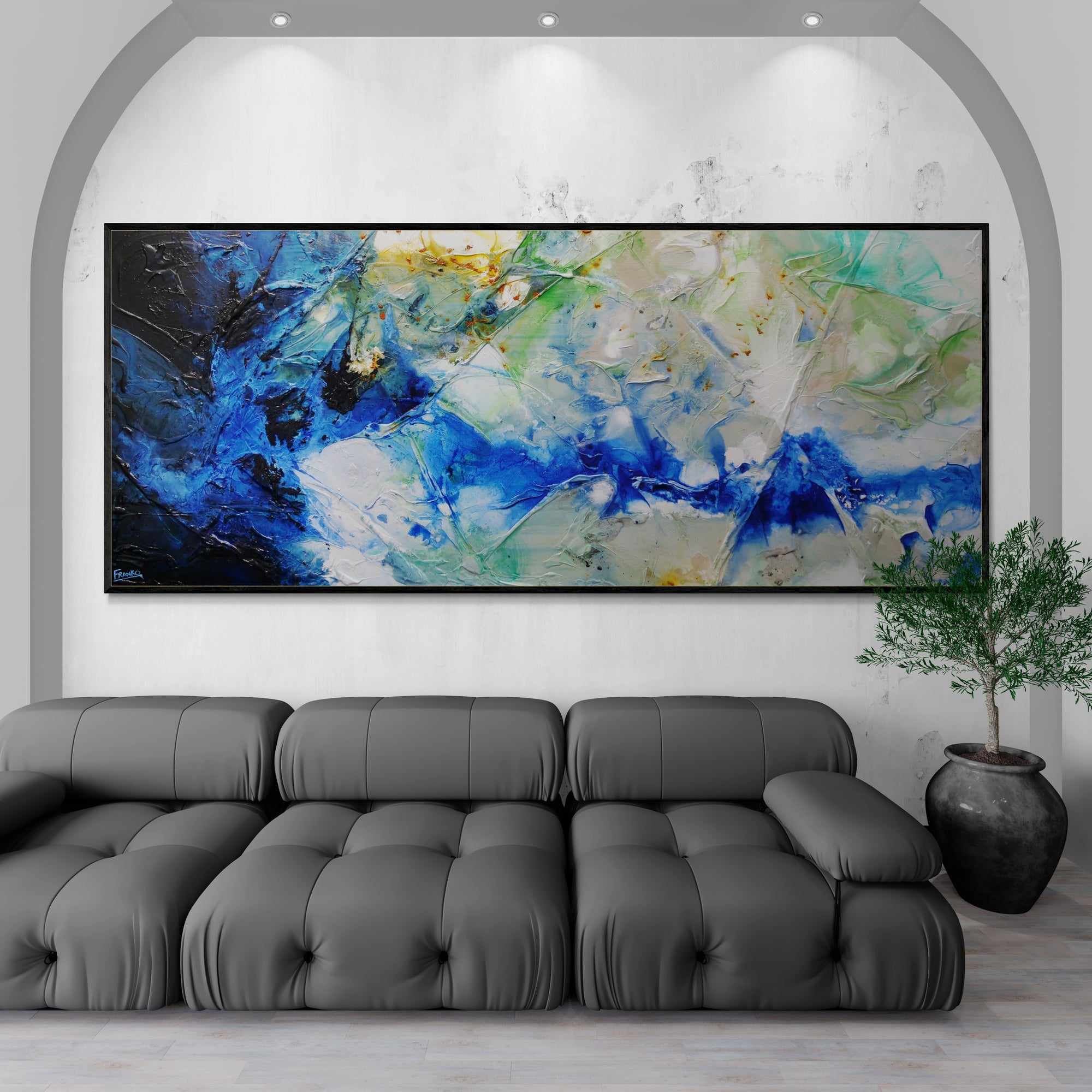 Raw Nature 240cm x 100cm Blue Grey Green Textured Abstract Painting (SOLD)-Abstract-[Franko Artist]-[Cheryl]-[Wendy]-[Gabriela]-Franklin Art Studio