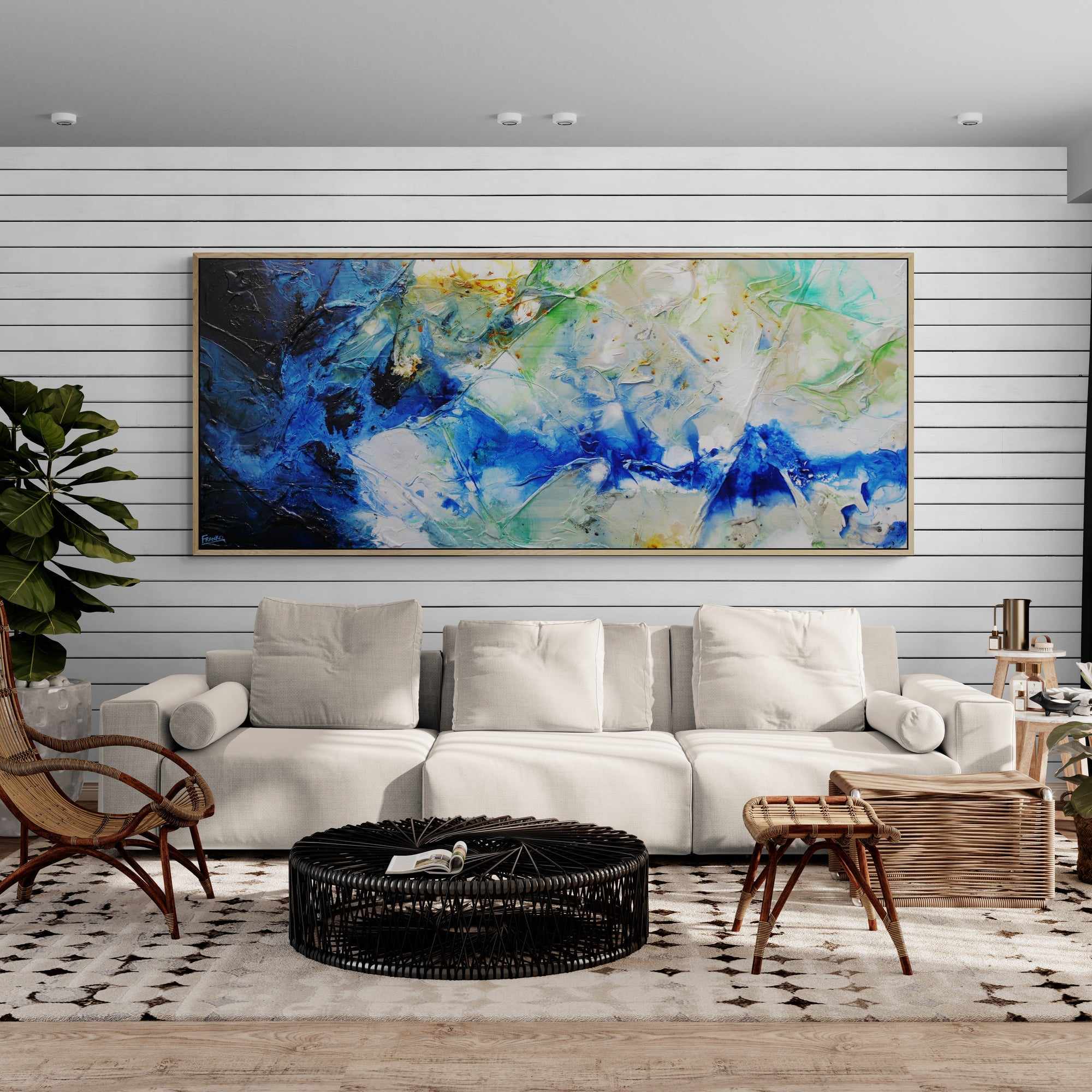 Raw Nature 240cm x 100cm Blue Grey Green Textured Abstract Painting (SOLD)-Abstract-Franko-[huge]-[Australian]-[best Selling]-Franklin Art Studio
