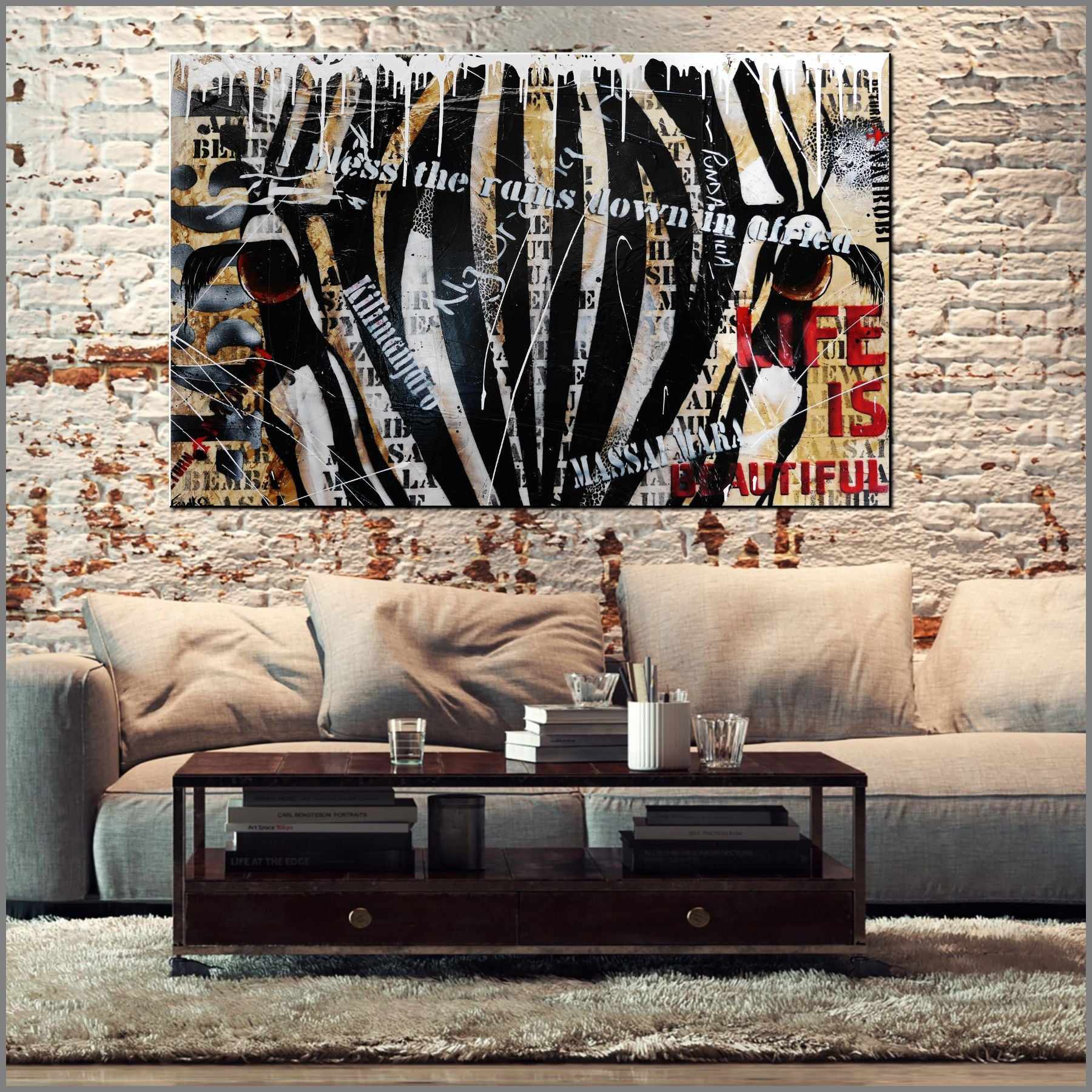 Raw Serengeti 160cm x 100cm African Zebra Textured Urban Pop Art Painting (SOLD)-abstract realism-Franko-[Franko]-[huge_art]-[Australia]-Franklin Art Studio