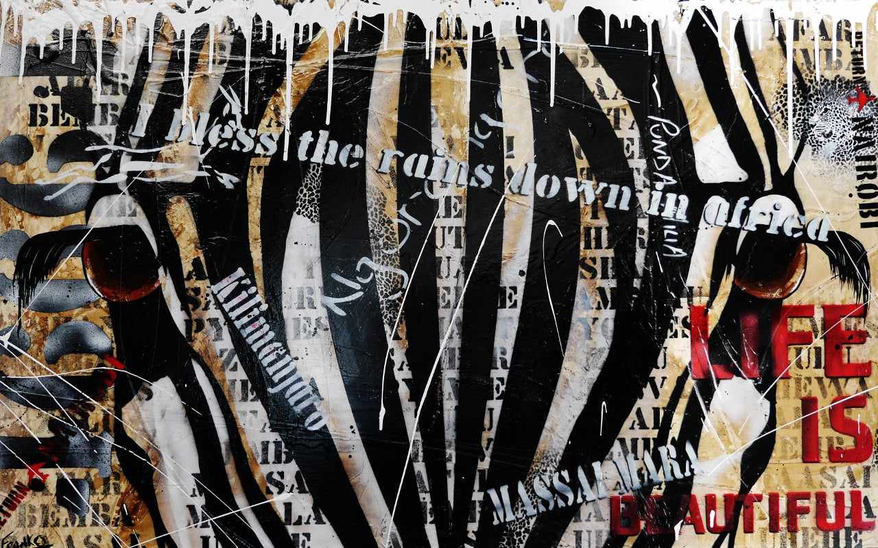 Raw Serengeti 160cm x 100cm African Zebra Textured Urban Pop Art Painting (SOLD)-abstract realism-Franko-[Franko]-[Australia_Art]-[Art_Lovers_Australia]-Franklin Art Studio