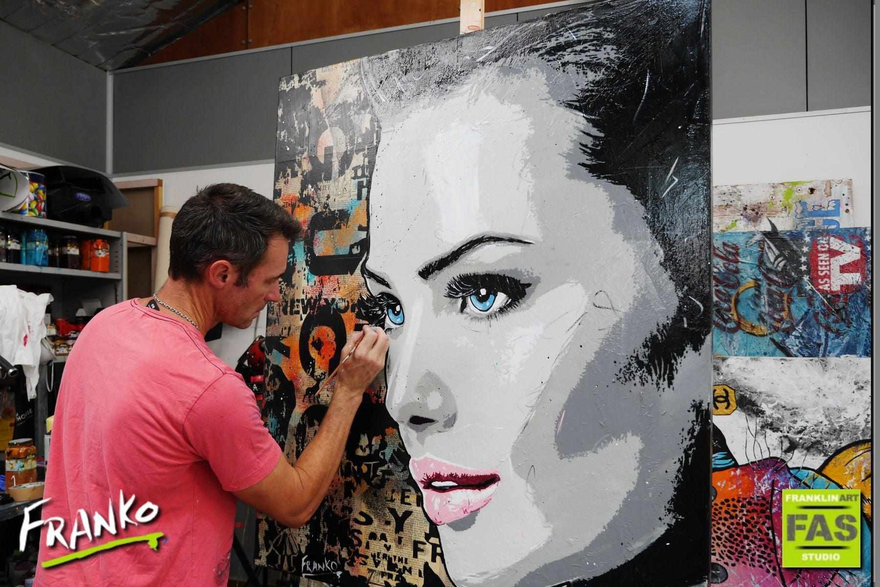 Raw Urban 140cm x 100cm Beautiful Woman Vintage Book Pop art Painting (SOLD)-Abstract-[Franko Artist]-[Gold Coast]-[Brisbane]-[Huge]-Franklin Art Studio