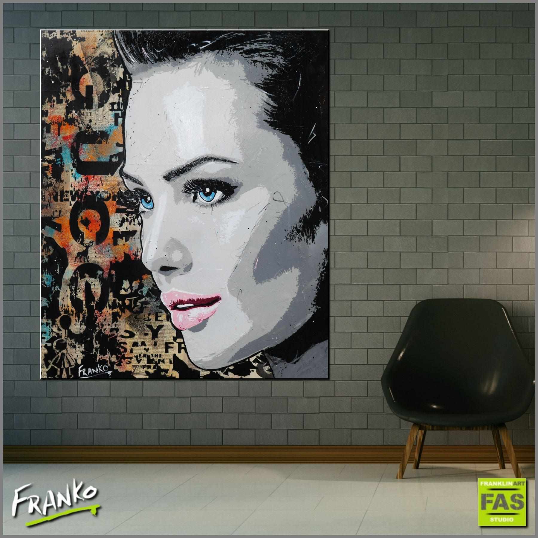 Raw Urban 140cm x 100cm Beautiful Woman Vintage Book Pop art Painting (SOLD)-Abstract-Franko-[huge]-[Australian]-[best Selling]-Franklin Art Studio