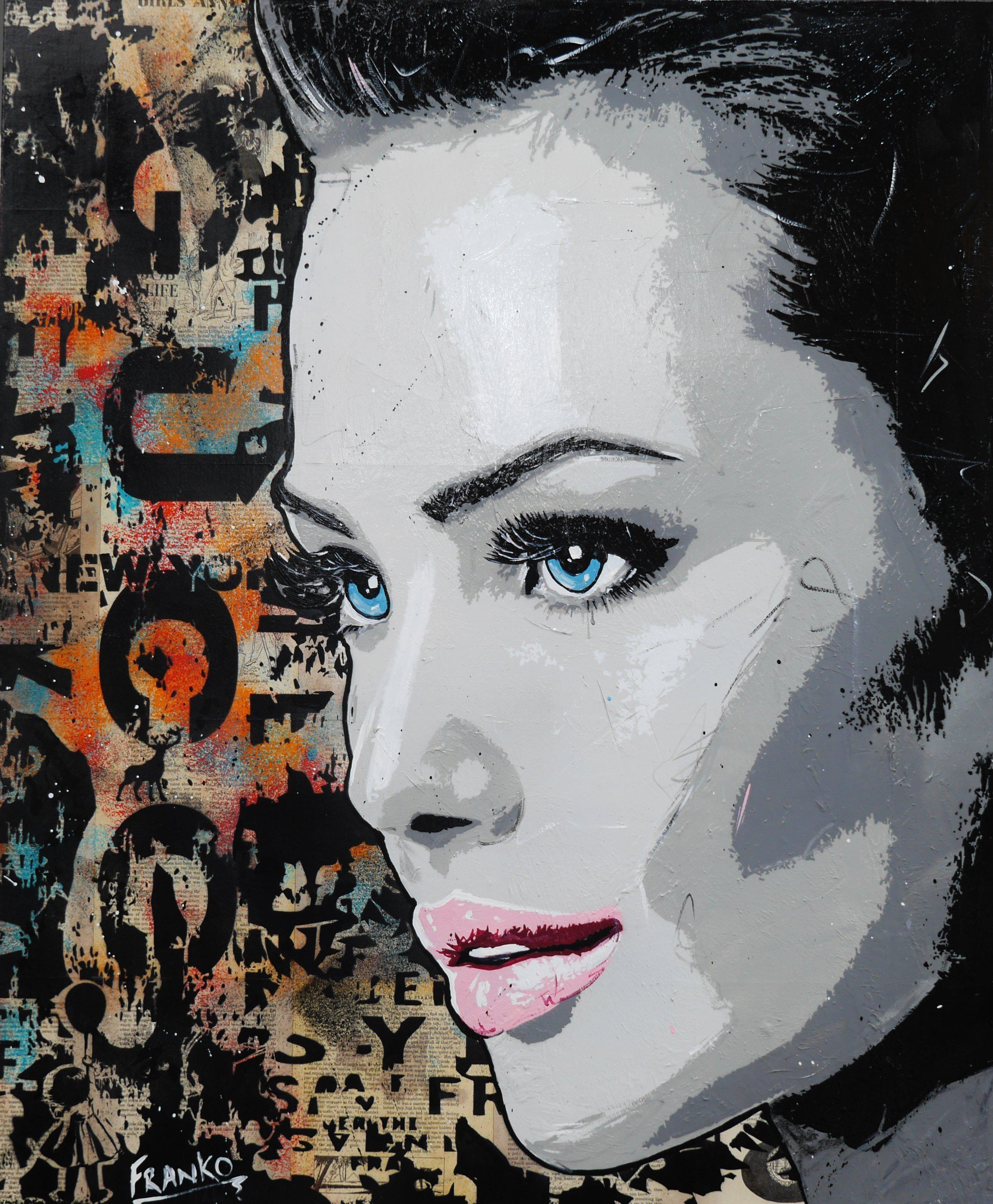 Raw Urban 140cm x 100cm Beautiful Woman Vintage Book Pop art Painting (SOLD)-Abstract-[Franko ]-[Gallery]-[popular]-[Australia]-Franklin Art Studio