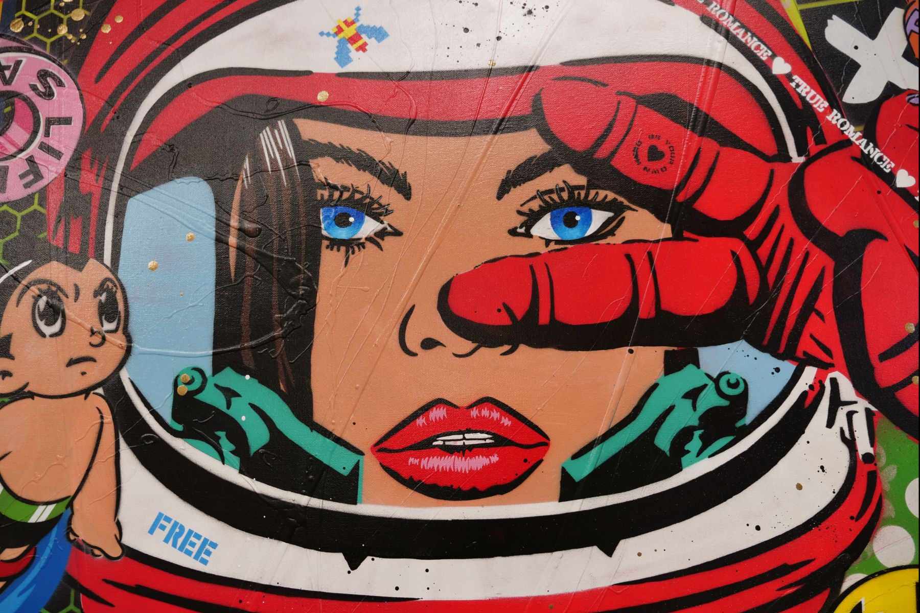 Red Cadet Romances 120cm x 150cm Space Cadet Textured Urban Pop Art Painting (SOLD)