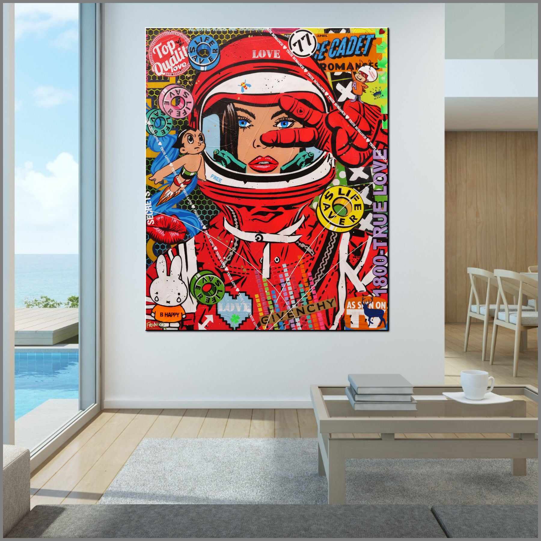 Red Cadet Romances 120cm x 150cm Space Cadet Textured Urban Pop Art Painting (SOLD)-Urban Pop Art-Franko-[huge]-[Australian]-[best Selling]-Franklin Art Studio