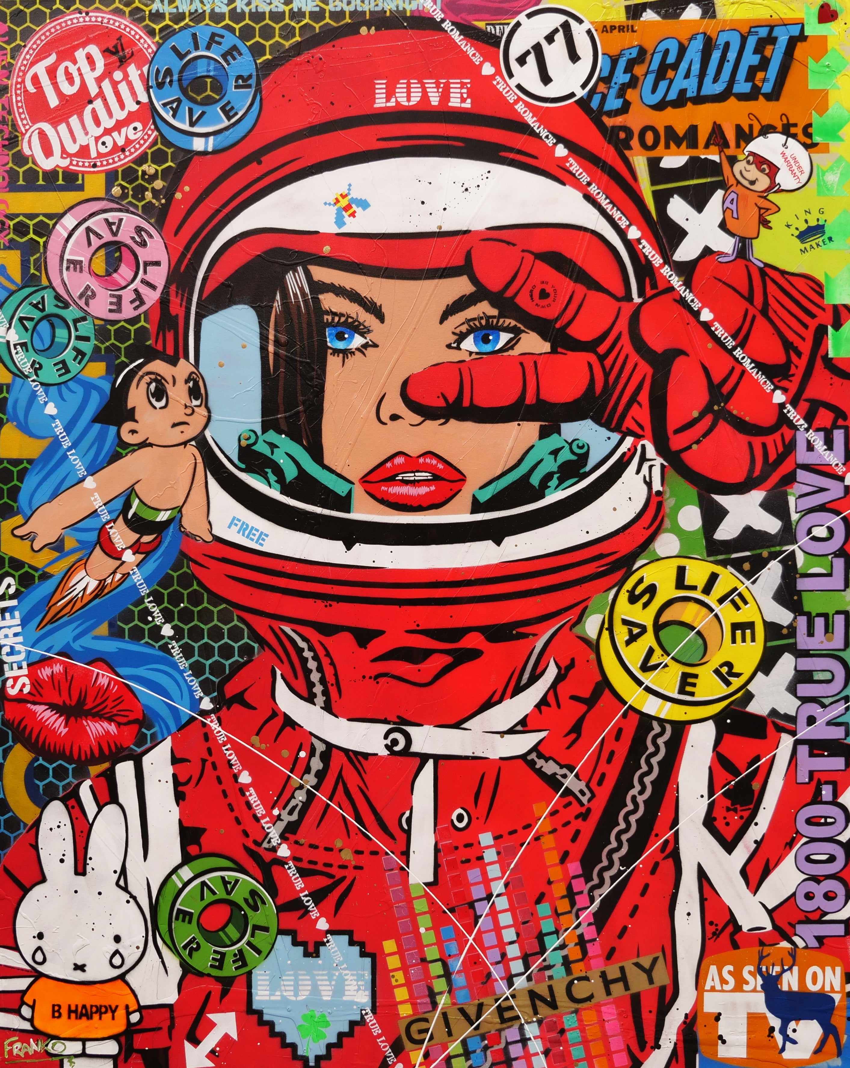 Red Cadet Romances 120cm x 150cm Space Cadet Textured Urban Pop Art Painting (SOLD)-Urban Pop Art-Franko-[Franko]-[Australia_Art]-[Art_Lovers_Australia]-Franklin Art Studio