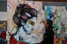 Red Cherry Kimono Golden 120cm x 150cm Geisha Urban Pop Book Club Painting-book club-[Franko Artist]-[The Block]-[Dream Homes]-[ideas]-Franklin Art Studio
