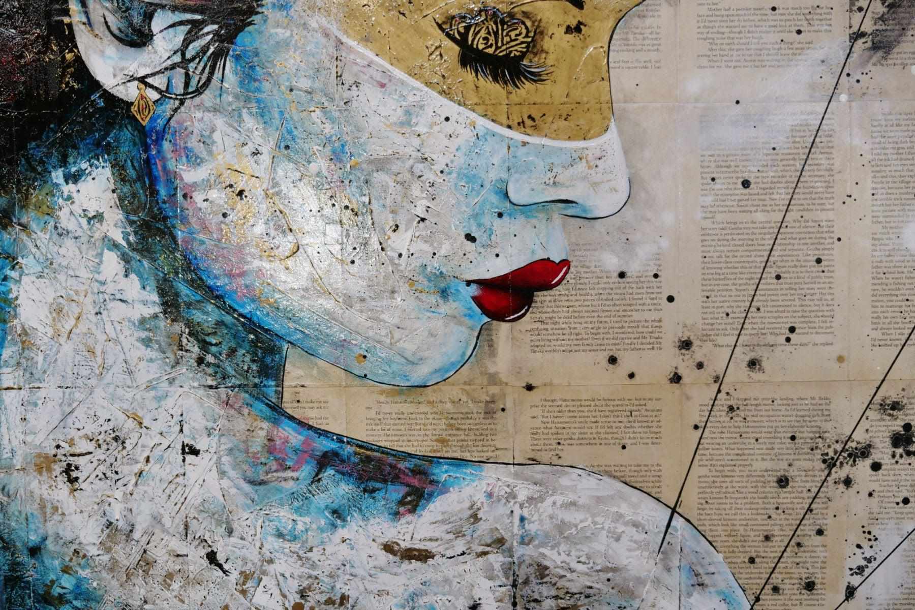 Red Cherry Kimono Golden 120cm x 150cm Geisha Urban Pop Book Club Painting