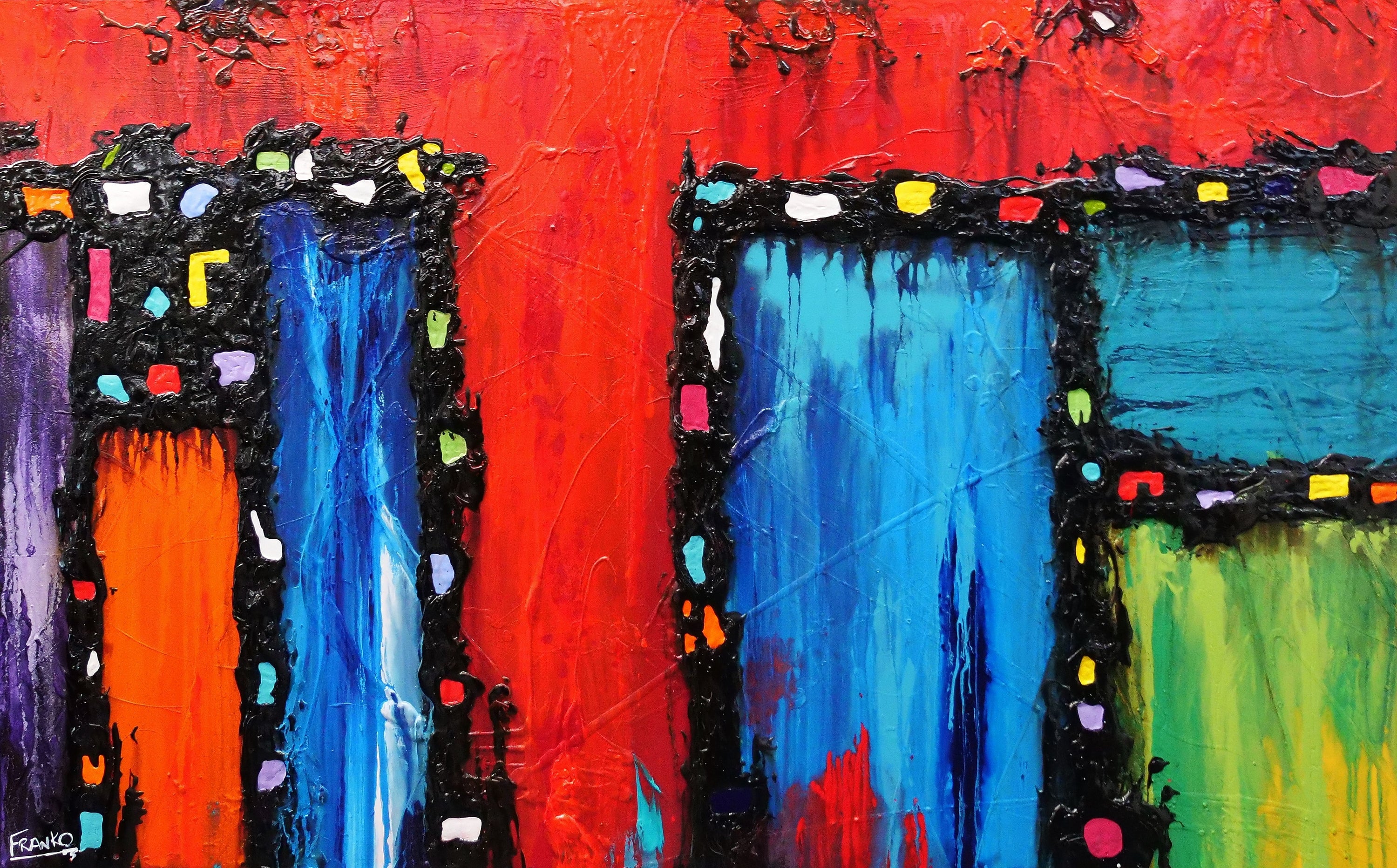 Red Circus 160cm x 100cm Colourful Textured Abstract Painting-Abstract-Franko-[Franko]-[Australia_Art]-[Art_Lovers_Australia]-Franklin Art Studio