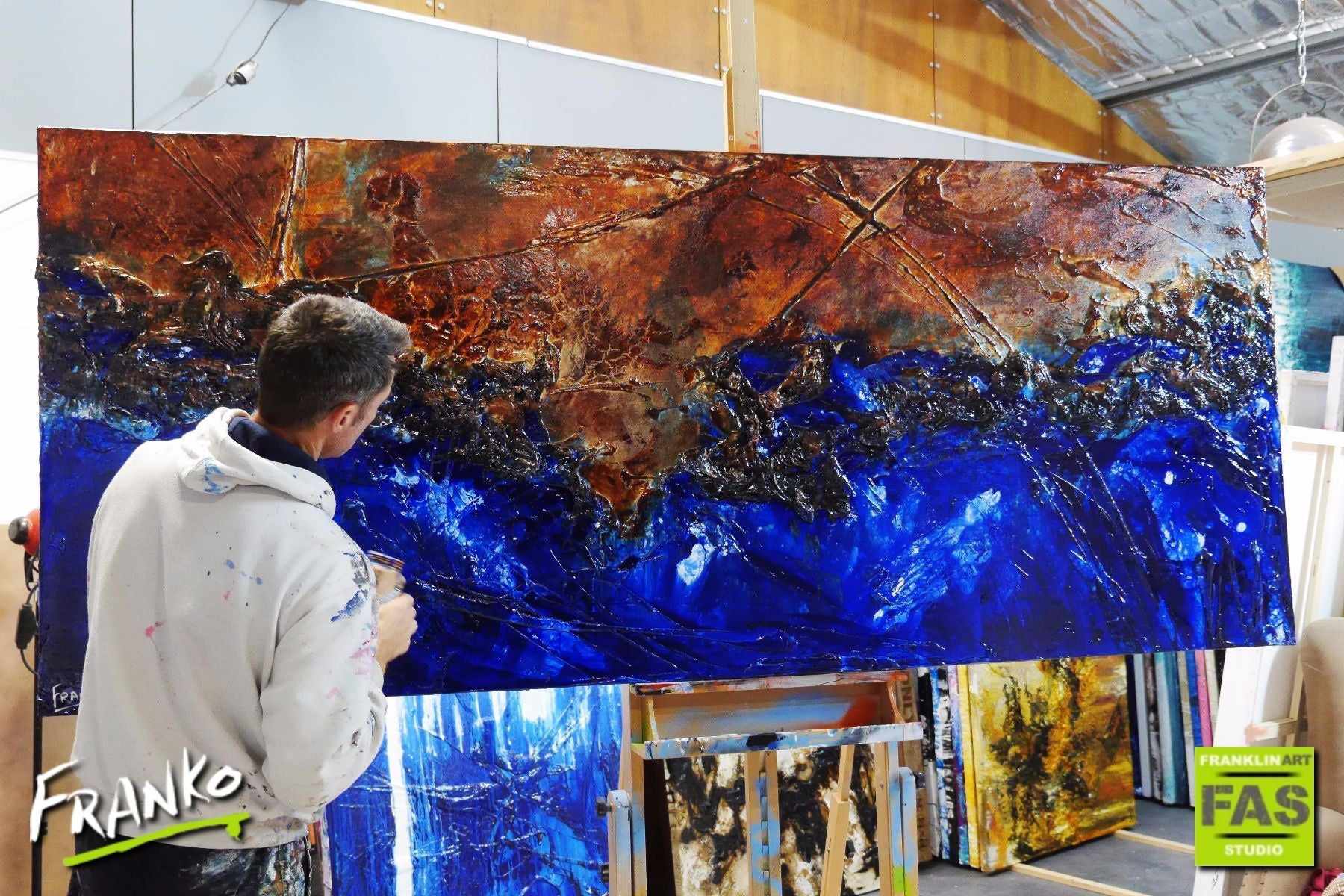 Red Earth Meets The Reef 240cm x 100cm Brown Blue Abstract Painting (SOLD)-abstract-Franko-[franko_artist]-[Art]-[interior_design]-Franklin Art Studio