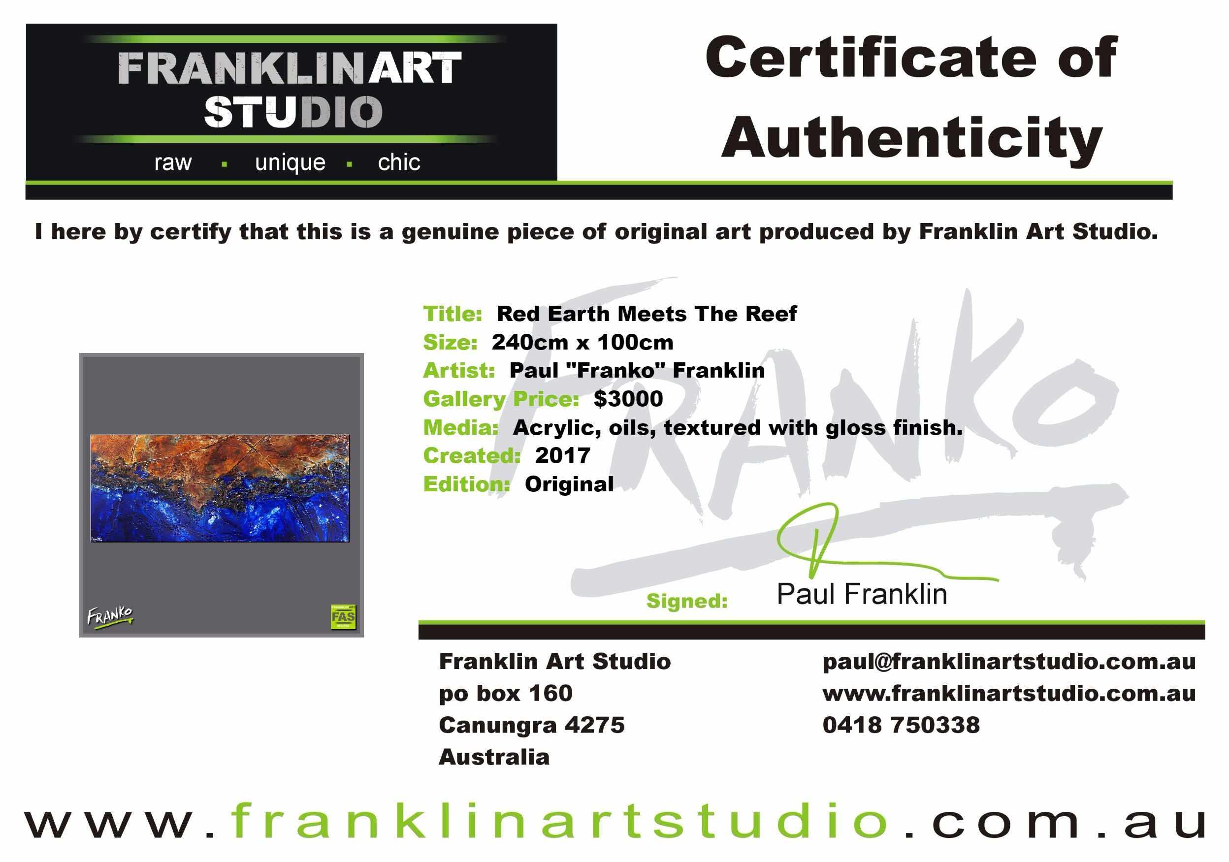 Red Earth Meets The Reef 240cm x 100cm Brown Blue Abstract Painting (SOLD)-abstract-[Franko Artist]-[Cheryl]-[Wendy]-[Gabriela]-Franklin Art Studio