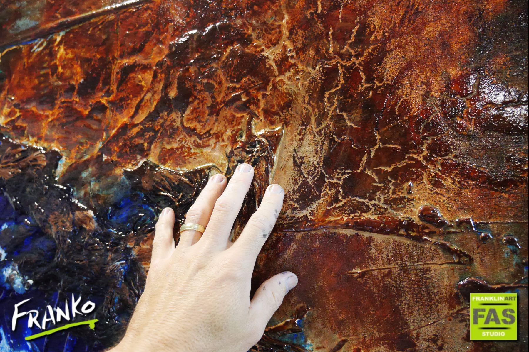 Red Earth Meets The Reef 240cm x 100cm Brown Blue Abstract Painting (SOLD)