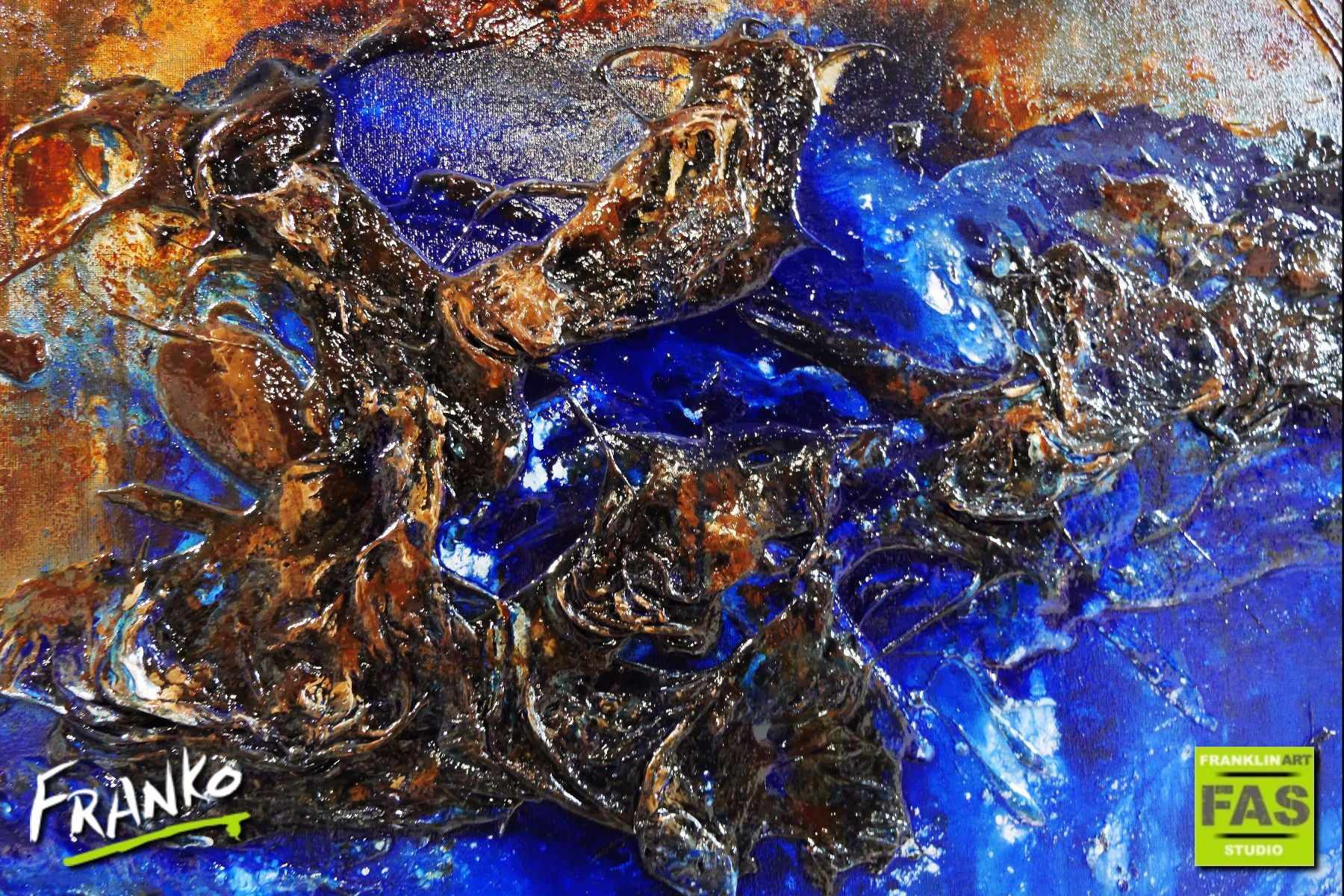 Red Earth Meets The Reef 240cm x 100cm Brown Blue Abstract Painting (SOLD)