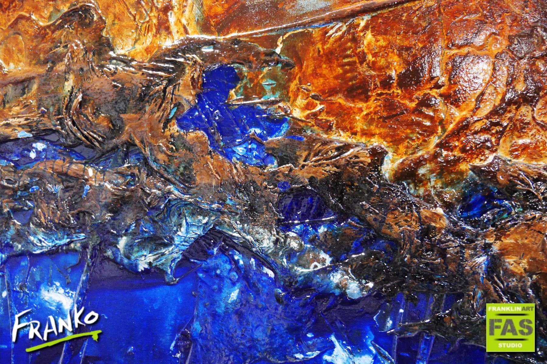 Red Earth Meets The Reef 240cm x 100cm Brown Blue Abstract Painting (SOLD)-abstract-[Franko]-[Artist]-[Australia]-[Painting]-Franklin Art Studio