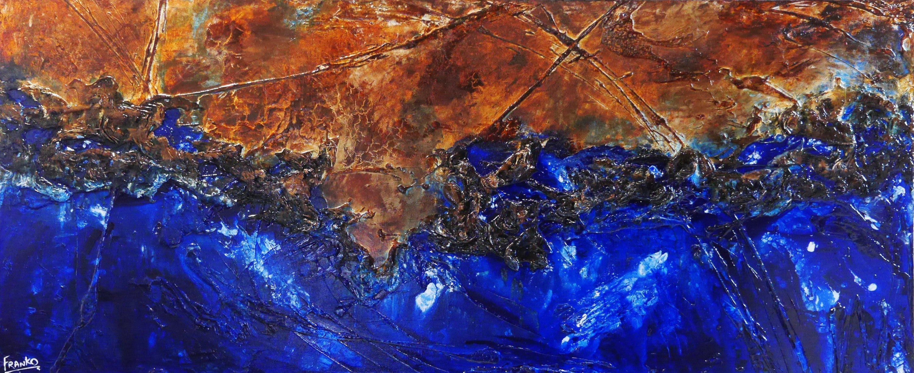 Red Earth Meets The Reef 240cm x 100cm Brown Blue Abstract Painting (SOLD)-abstract-Franko-[Franko]-[Australia_Art]-[Art_Lovers_Australia]-Franklin Art Studio