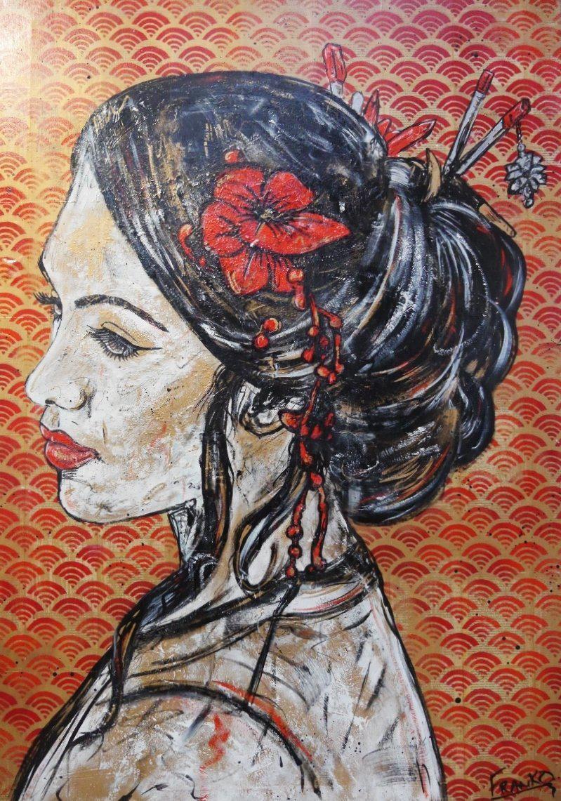 Red Geisha 140cm x 100cm Geisha Vintage Book Pop art Painting (SOLD)-abstract realism-Franko-[Franko]-[Australia_Art]-[Art_Lovers_Australia]-Franklin Art Studio