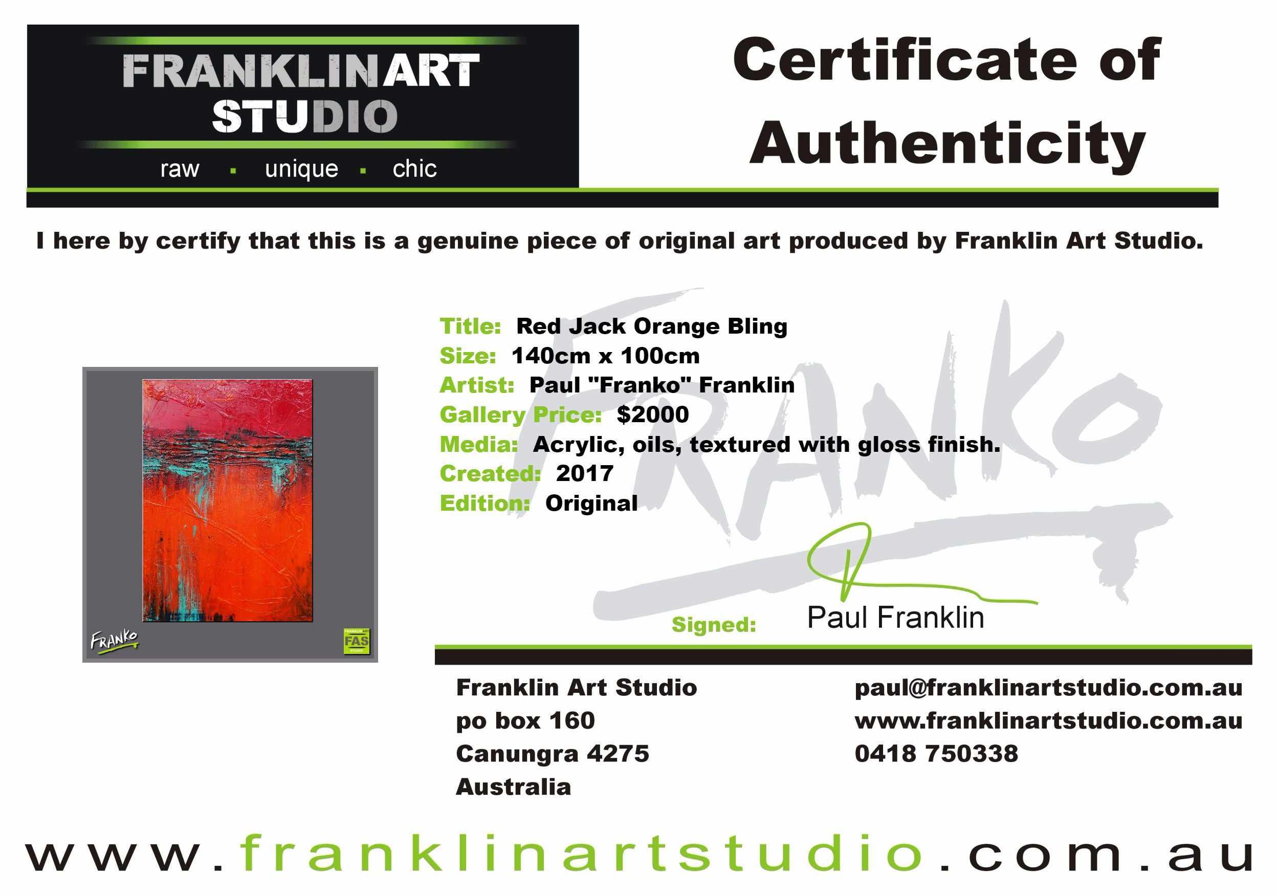 Red Jack Orange Bling 140cm x 100cm Red Orange Abstract Painting (SOLD)-abstract-Franko-[franko_art]-[beautiful_Art]-[The_Block]-Franklin Art Studio