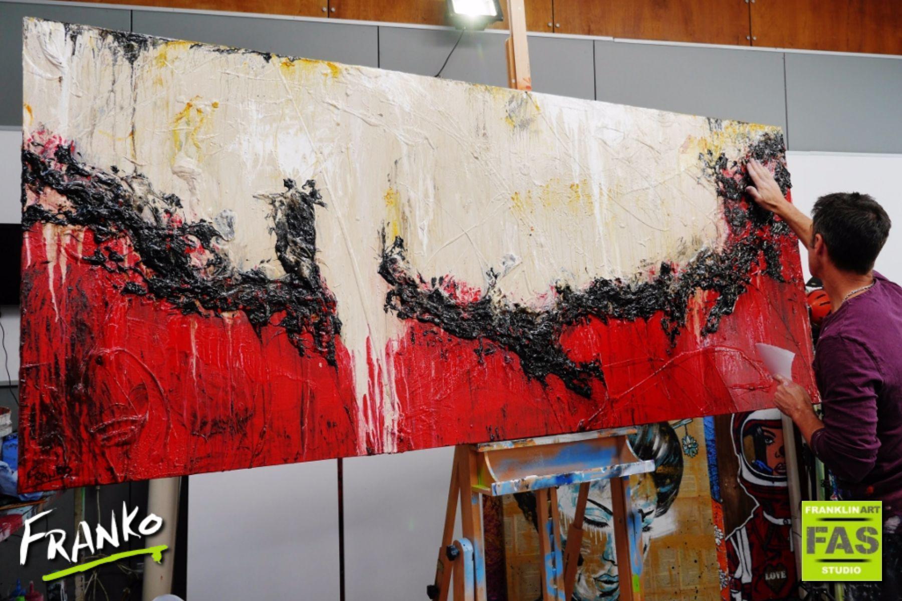 Red Ninja 240cm x 100cm Red White Abstract Painting (SOLD)-abstract-[Franko Artist]-[Gold Coast]-[Brisbane]-[Huge]-Franklin Art Studio