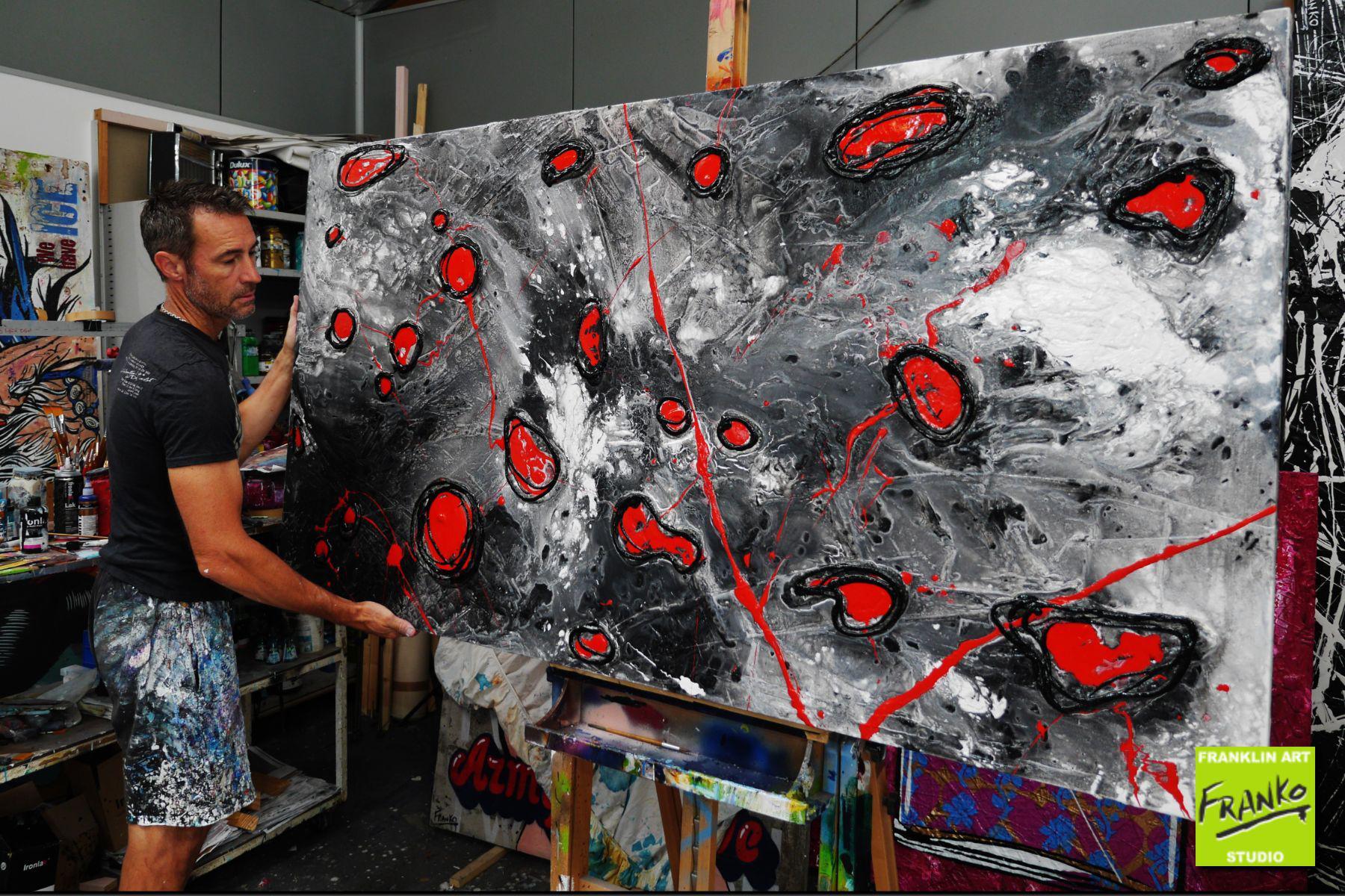 Red Pools 190cm x 100cm Grey Red Textured Abstract Painting (SOLD)-Abstract-[Franko Artist]-[Gold Coast]-[Brisbane]-[Huge]-Franklin Art Studio