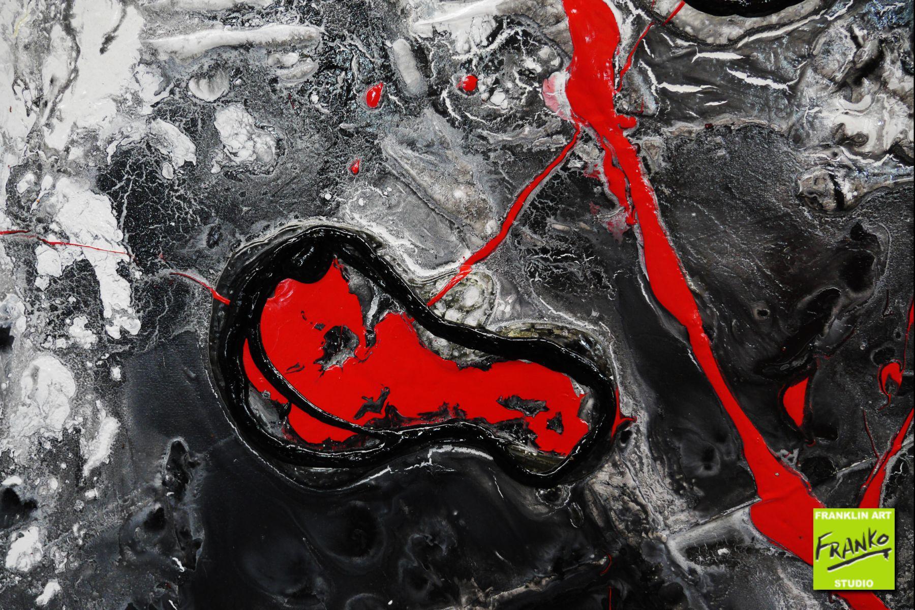 Red Pools 190cm x 100cm Grey Red Textured Abstract Painting (SOLD)