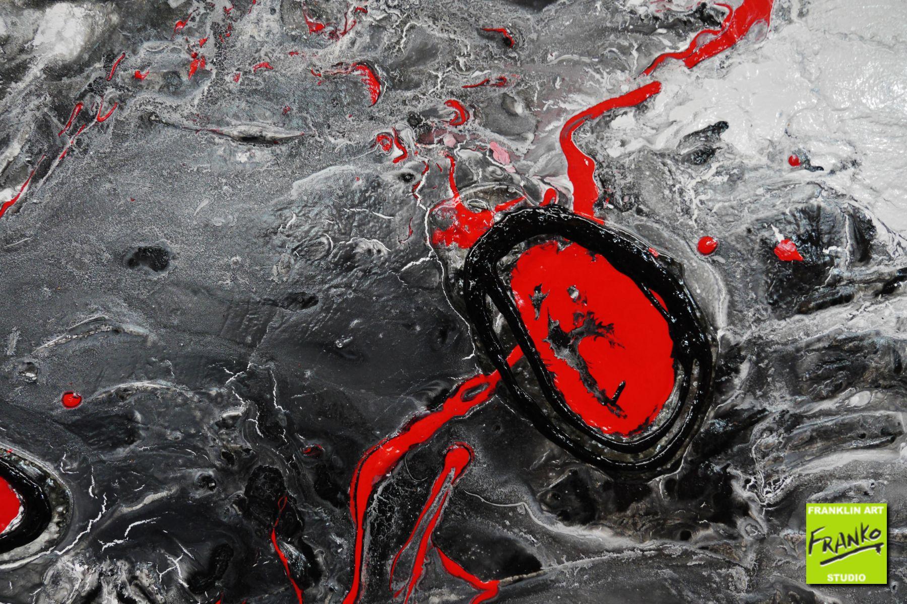 Red Pools 190cm x 100cm Grey Red Textured Abstract Painting (SOLD)
