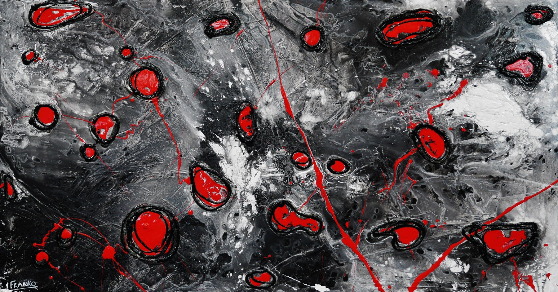 Red Pools 190cm x 100cm Grey Red Textured Abstract Painting (SOLD)-Abstract-[Franko ]-[Gallery]-[popular]-[Australia]-Franklin Art Studio