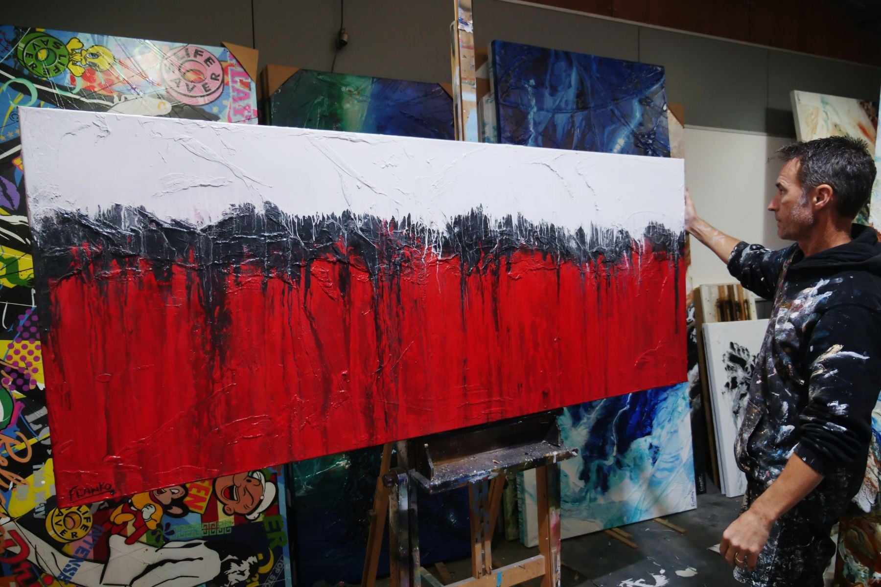 Red Raw 200cm x 80cm Red White Textured Abstract Painting (SOLD)-Abstract-Franko-[franko_artist]-[Art]-[interior_design]-Franklin Art Studio