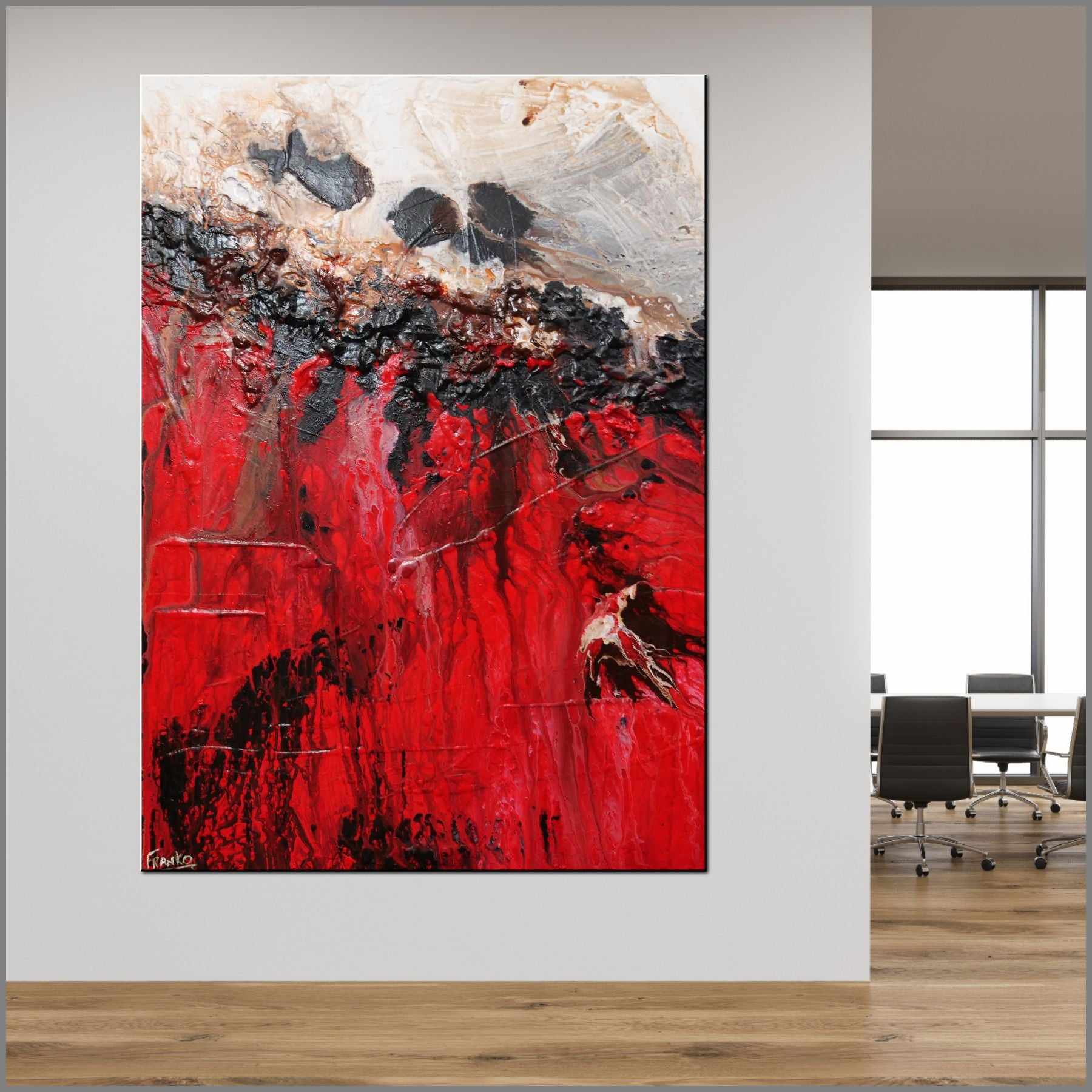 Red Sass 140cm x 100cm Red Cream Textured Abstract Painting (SOLD)-Abstract-Franko-[Franko]-[huge_art]-[Australia]-Franklin Art Studio