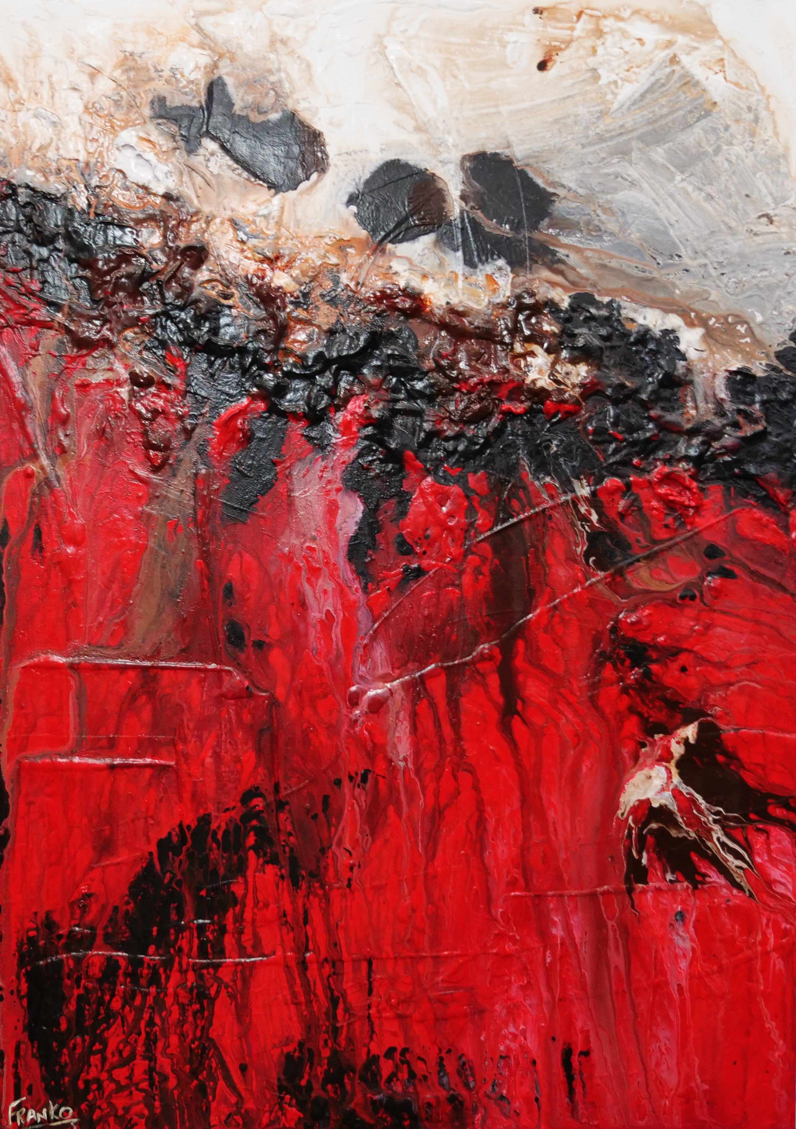 Red Sass 140cm x 100cm Red Cream Textured Abstract Painting (SOLD)-Abstract-Franko-[Franko]-[Australia_Art]-[Art_Lovers_Australia]-Franklin Art Studio