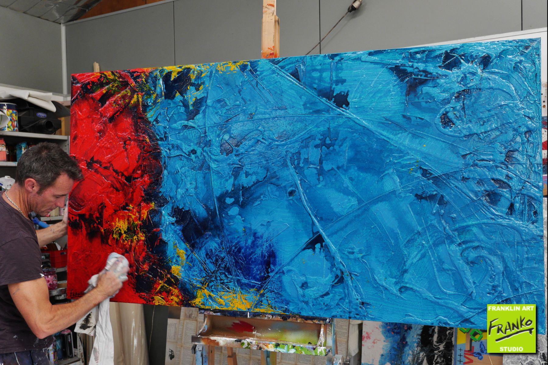 Red & Teal Ice 190cm x 100cm Blue Red Textured Abstract Painting (SOLD)-Abstract-Franko-[franko_artist]-[Art]-[interior_design]-Franklin Art Studio